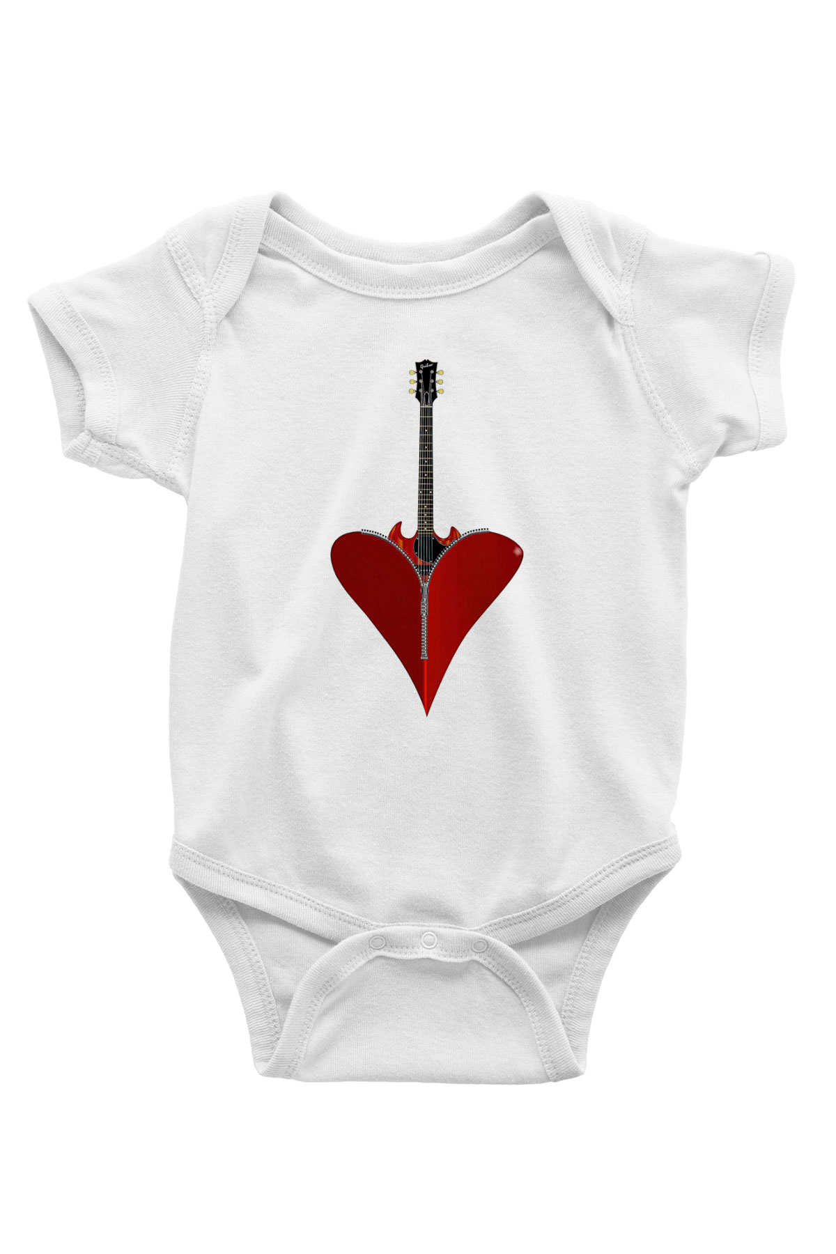Elektro Gitar Baskılı Beyaz Unisex Bebek Body - Zıbın