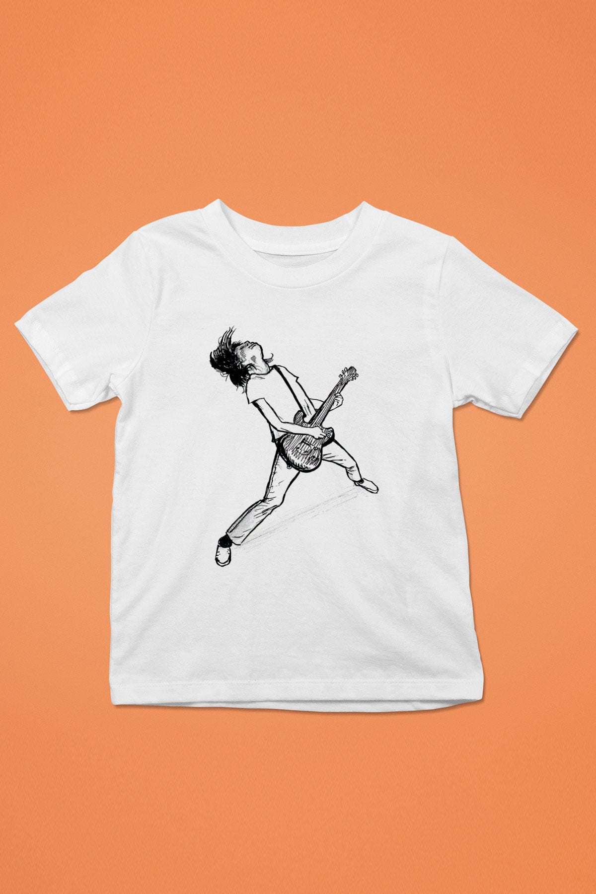 Elektro Gitar Baskılı Beyaz Unisex Beyaz Çocuk Tişört - Tshirt