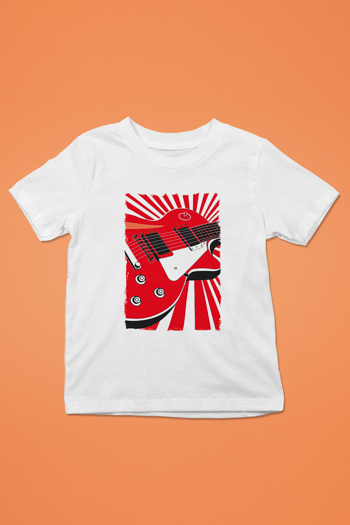 Elektro Gitar Baskılı Beyaz Unisex Beyaz Çocuk Tişört - Tshirt