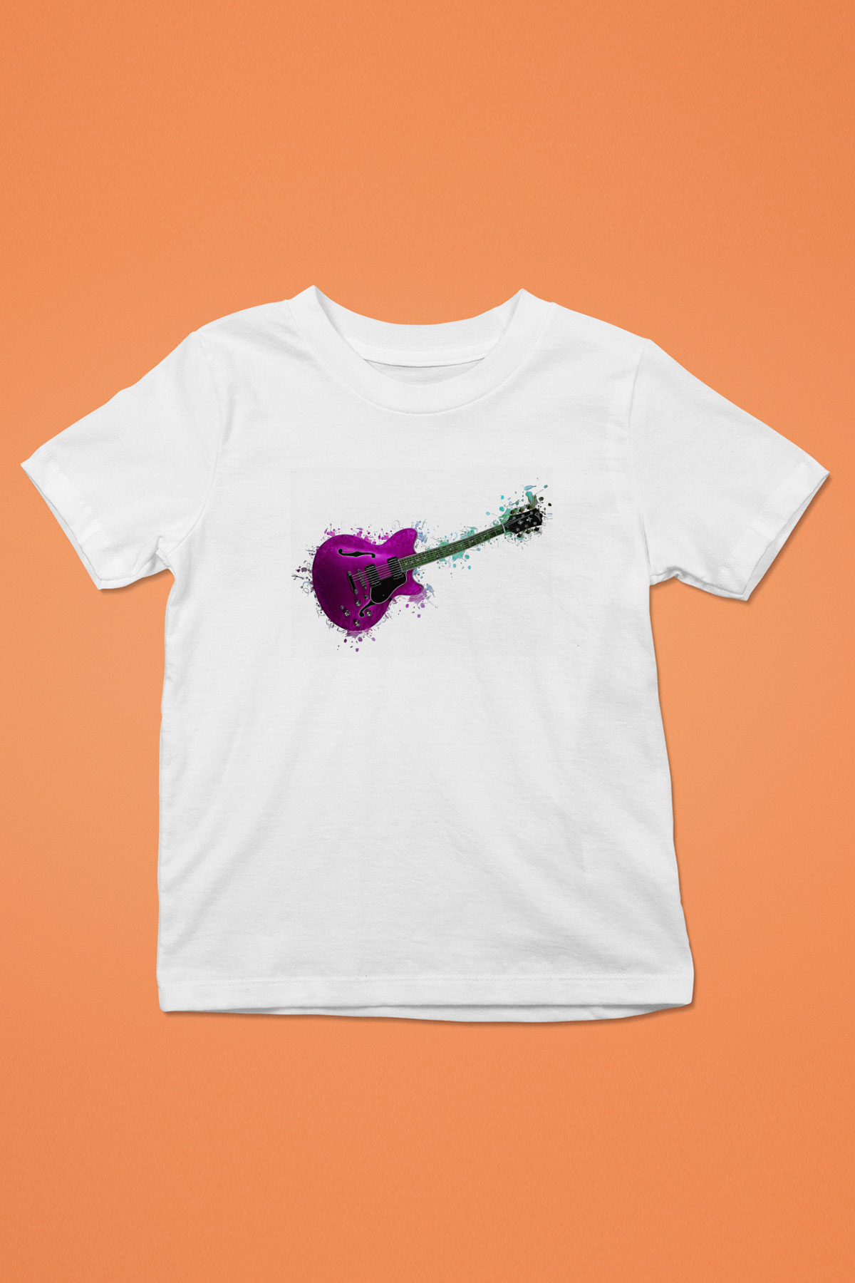 Elektro Gitar Baskılı Beyaz Unisex Beyaz Çocuk Tişört - Tshirt