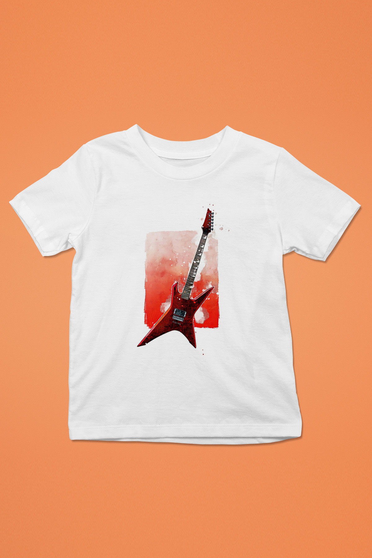 Elektro Gitar Baskılı Beyaz Unisex Beyaz Çocuk Tişört - Tshirt