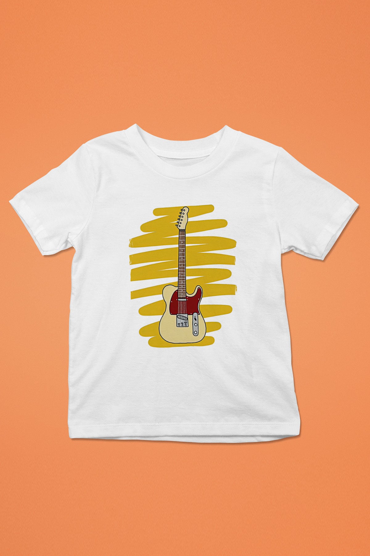 Elektro Gitar Baskılı Beyaz Unisex Beyaz Çocuk Tişört - Tshirt