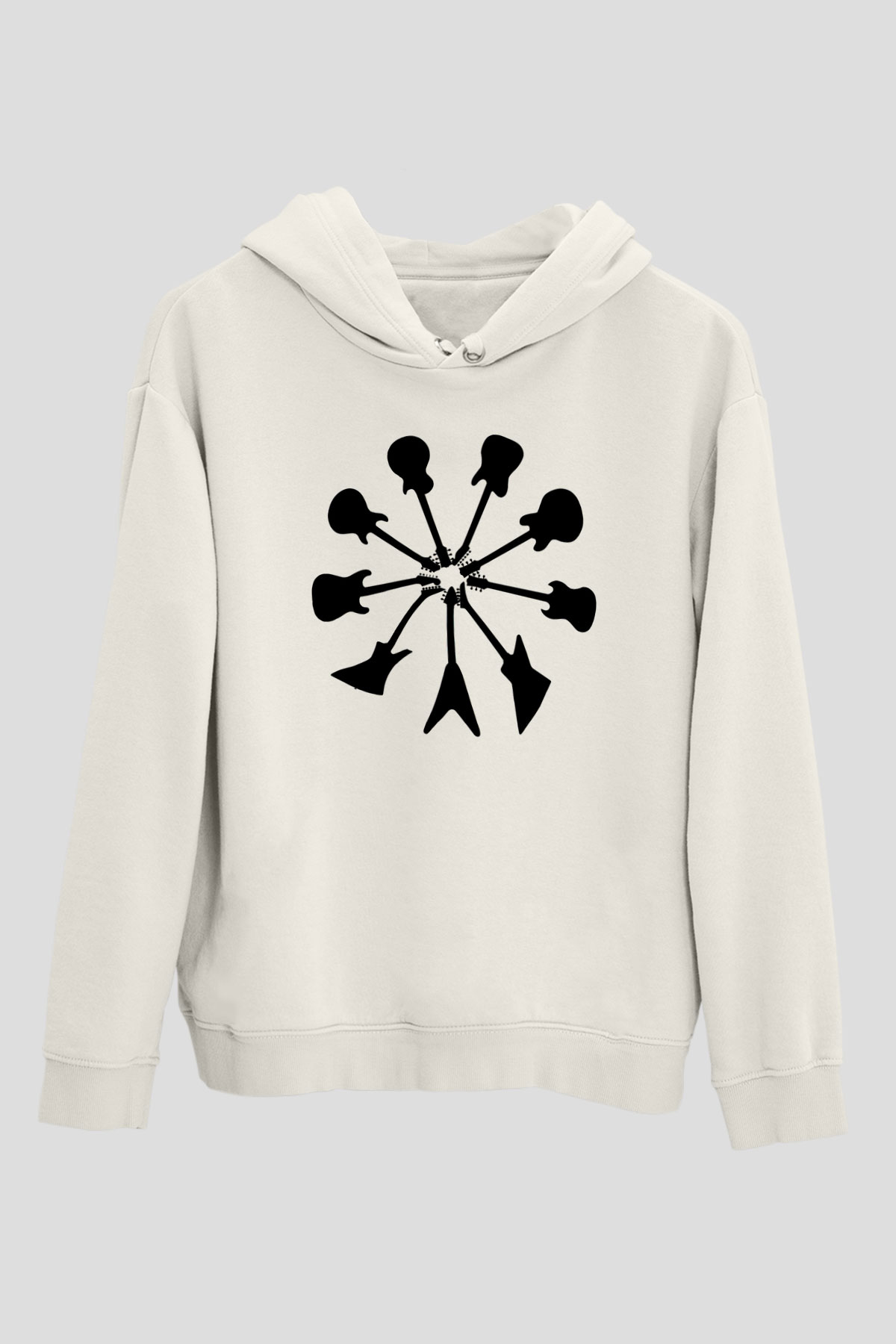 Elektro Gitar Baskılı Beyaz Unisex Hoodie