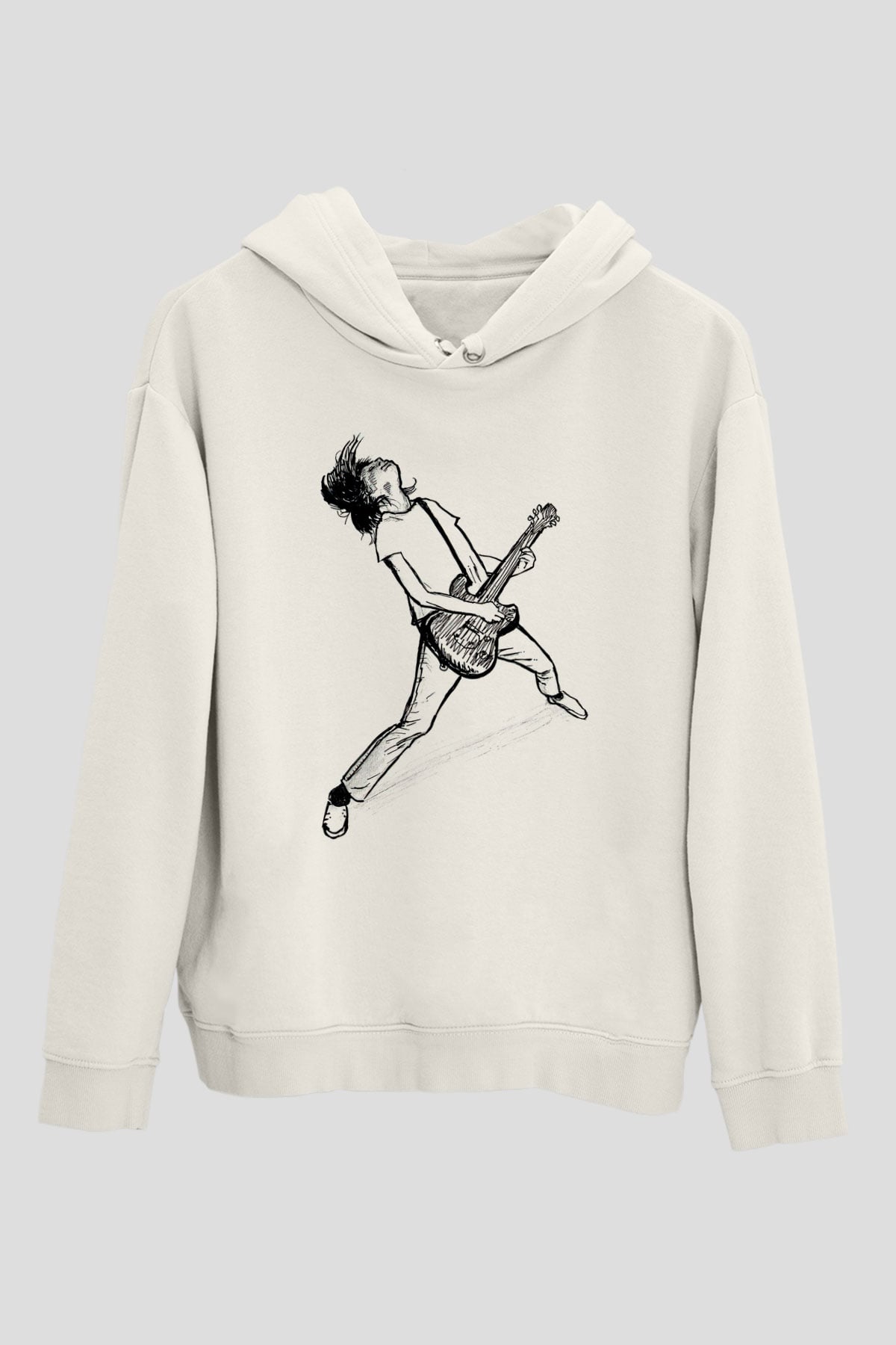 Elektro Gitar Baskılı Beyaz Unisex Hoodie