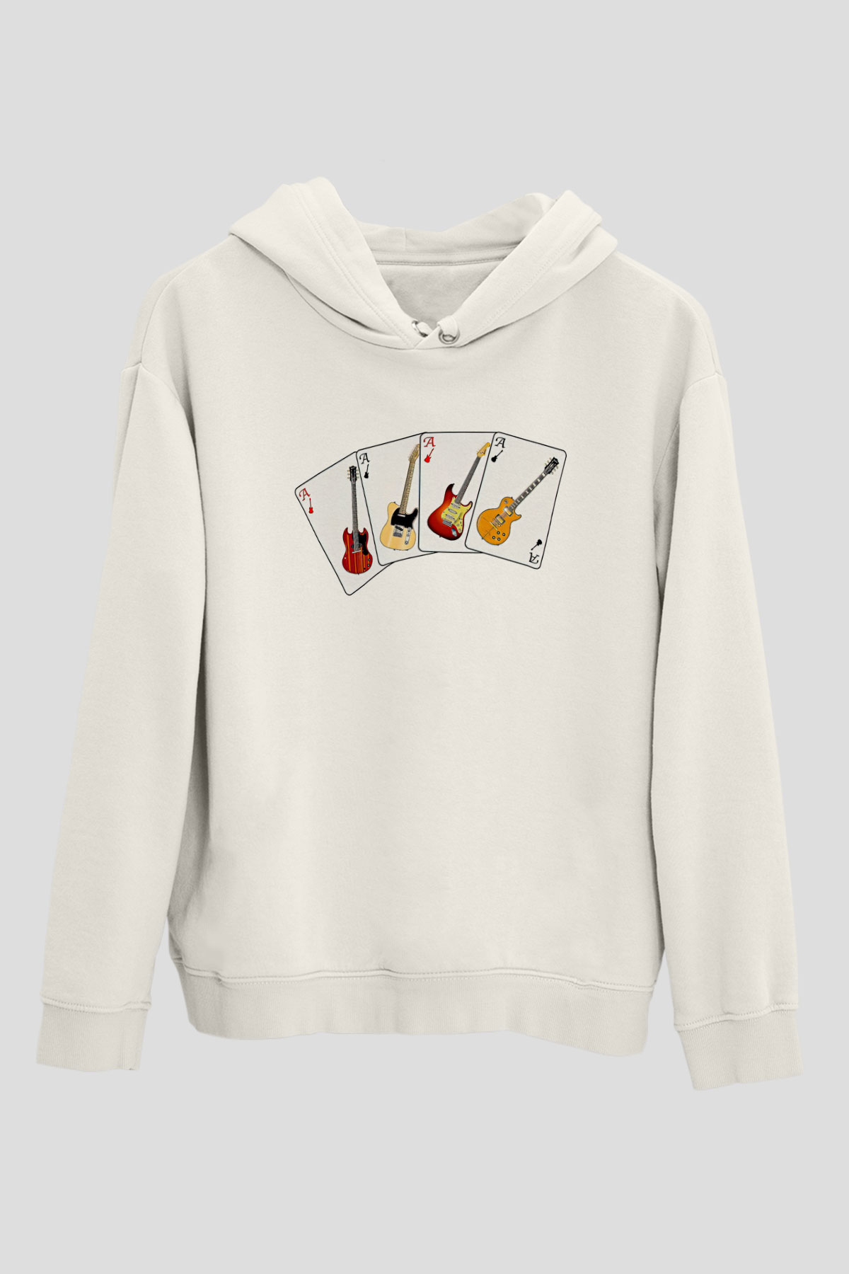 Elektro Gitar Baskılı Beyaz Unisex Hoodie