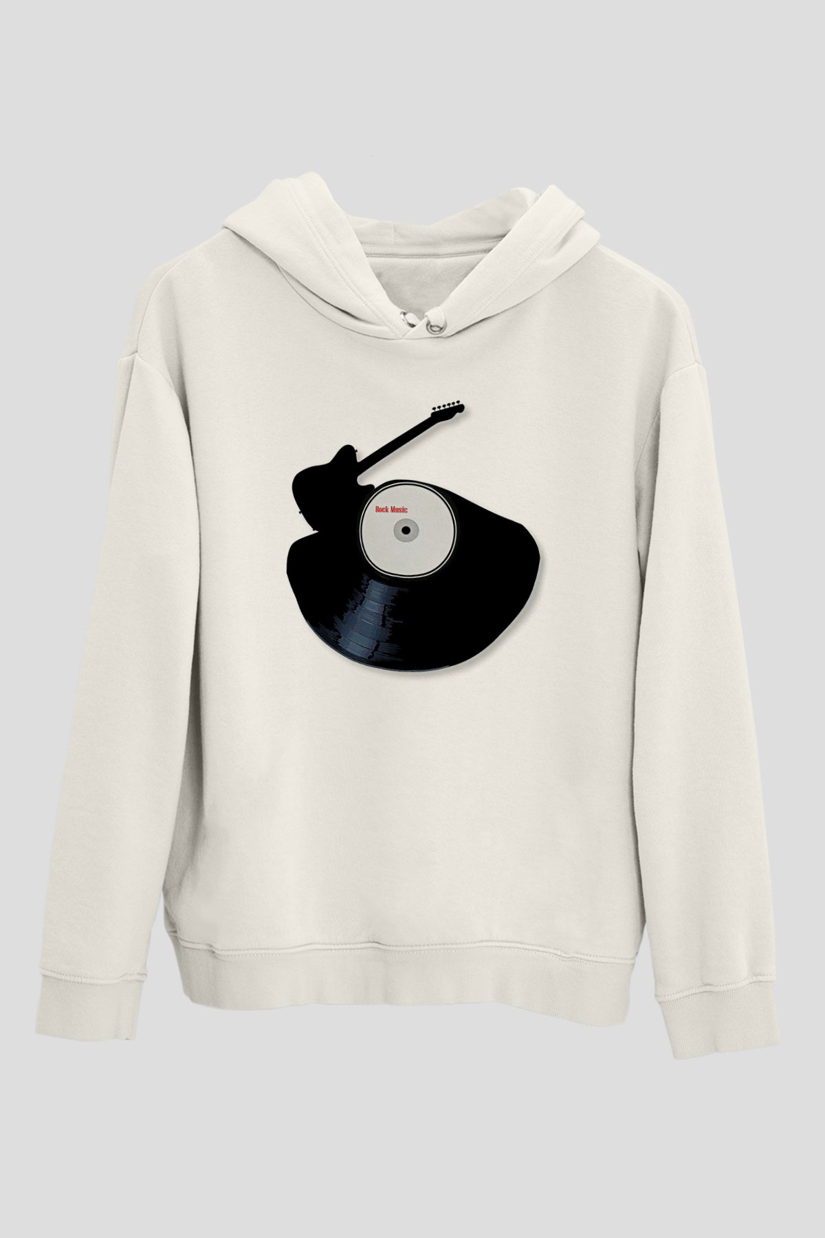 Elektro Gitar Baskılı Beyaz Unisex Hoodie