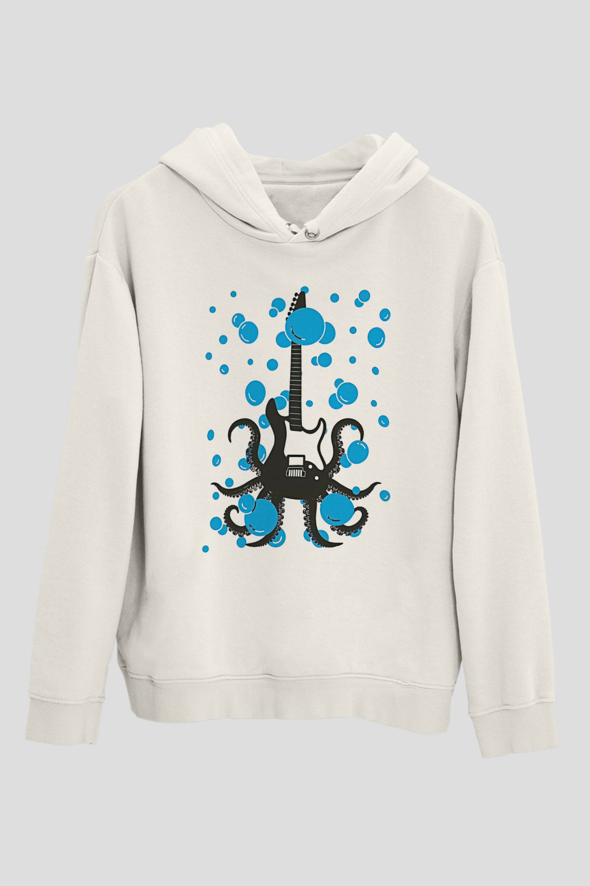 Elektro Gitar Baskılı Beyaz Unisex Hoodie