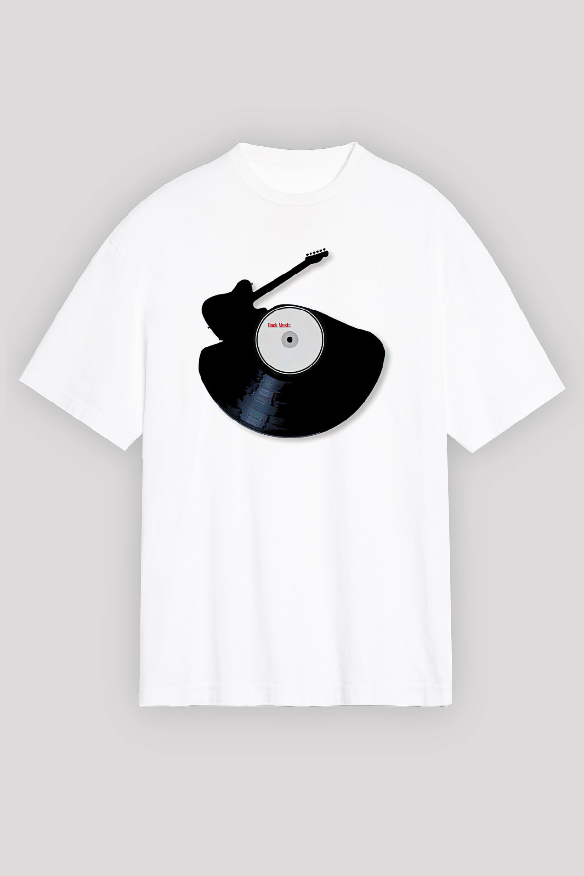 Elektro Gitar Baskılı Beyaz Unisex Oversize Tişört - Tshirt