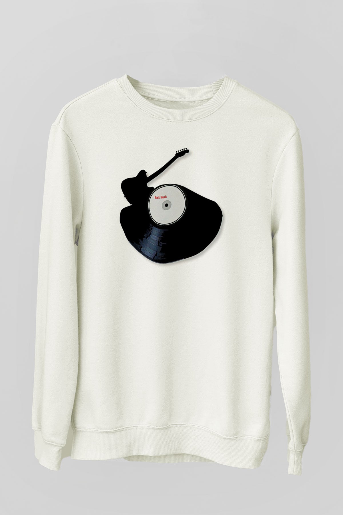 Elektro Gitar Baskılı Beyaz Unisex Sweatshirt