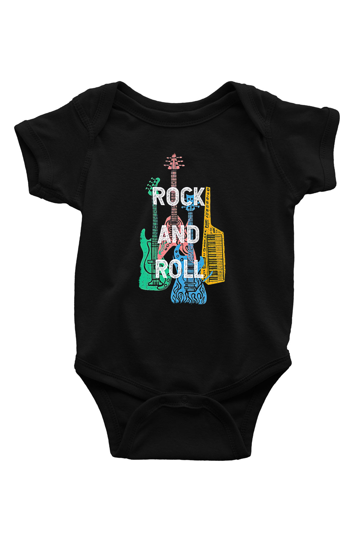 Elektro Gitar Baskılı Unisex Siyah Bebek Body - Zıbın