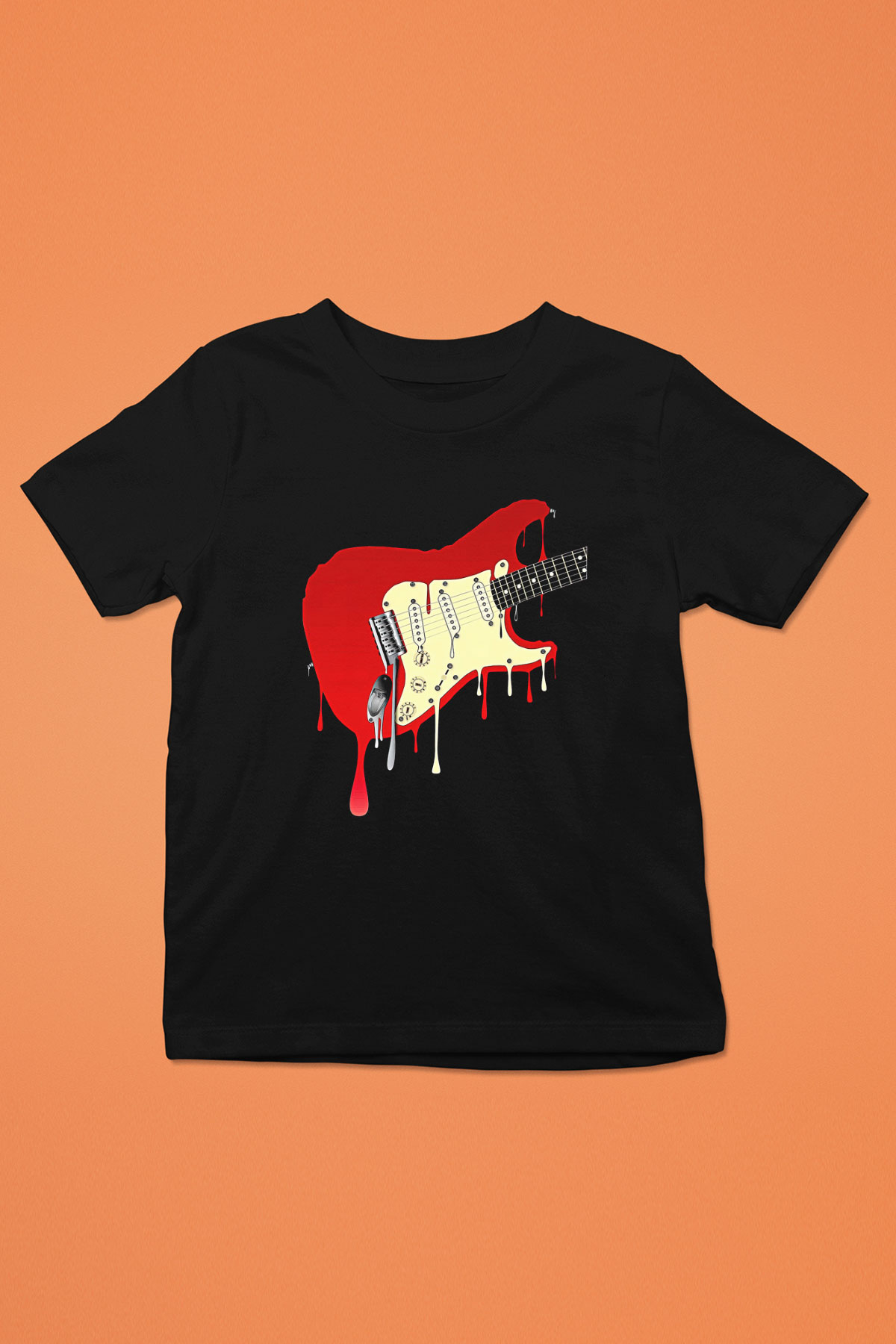 Elektro Gitar Baskılı Unisex Siyah Çocuk Tişört - Tshirt