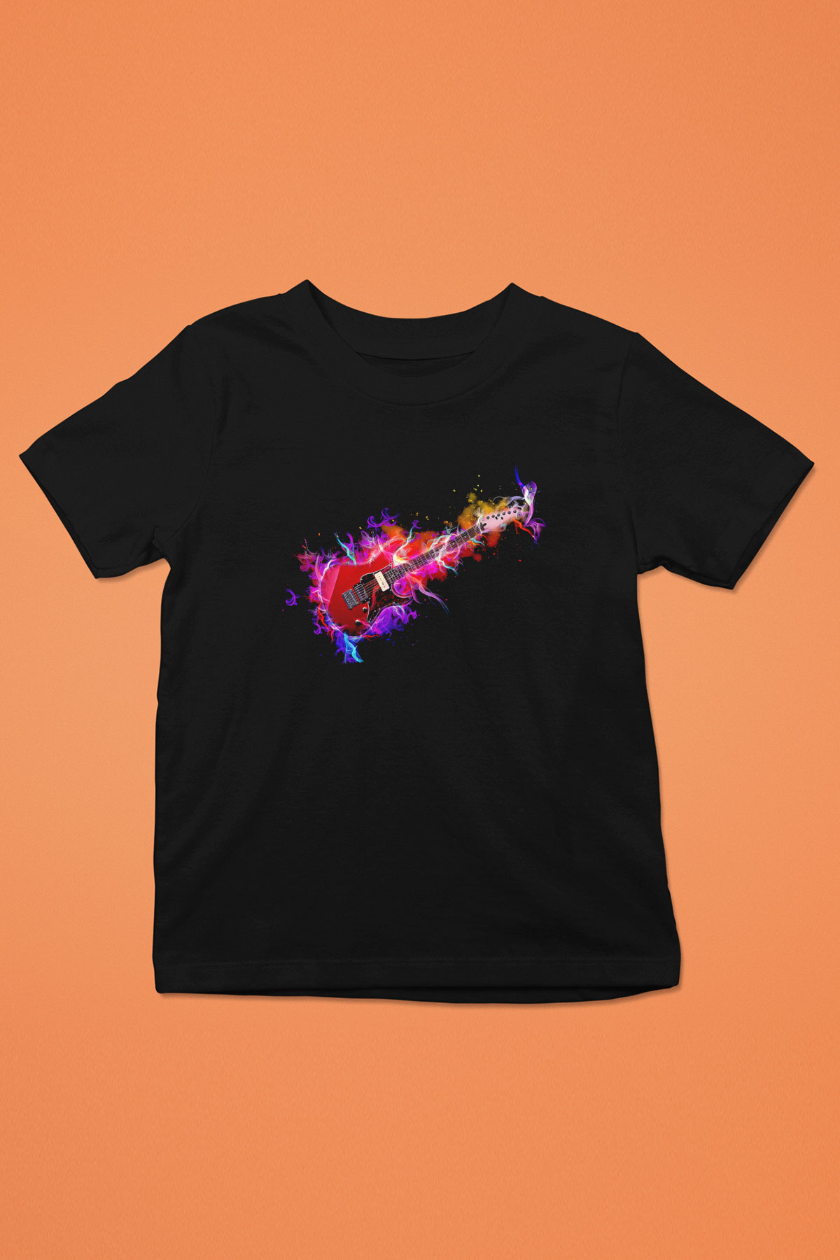 Elektro Gitar Baskılı Unisex Siyah Çocuk Tişört - Tshirt
