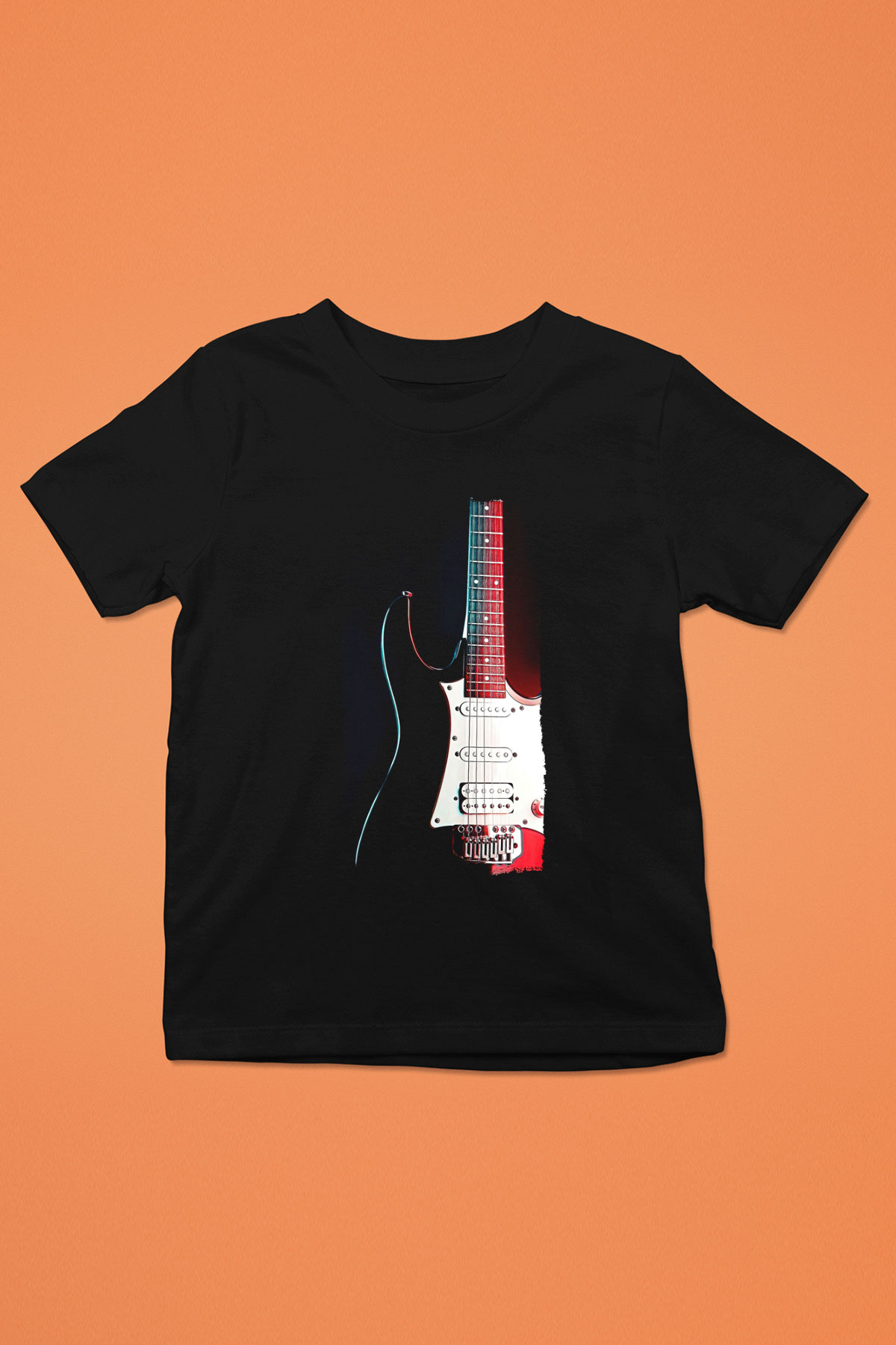 Elektro Gitar Baskılı Unisex Siyah Çocuk Tişört - Tshirt