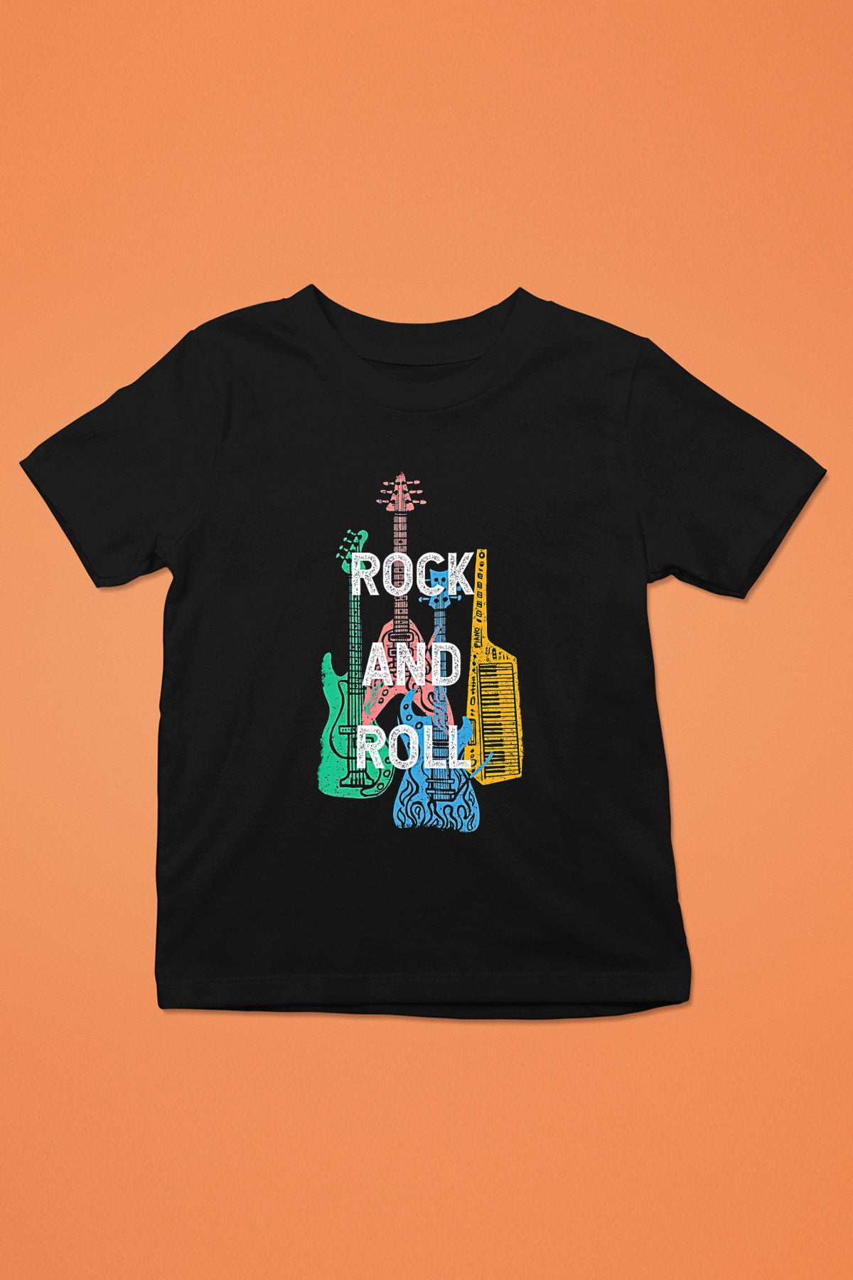 Elektro Gitar Baskılı Unisex Siyah Çocuk Tişört - Tshirt