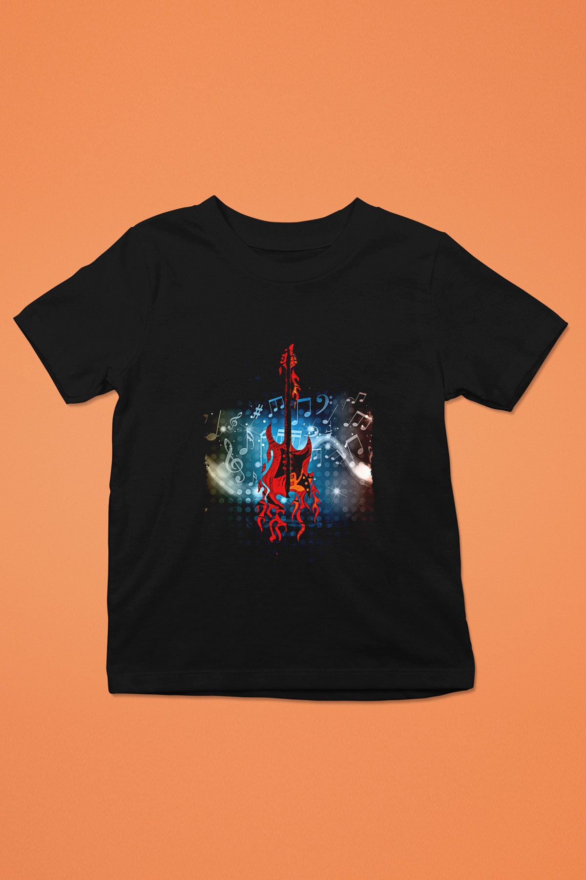 Elektro Gitar Baskılı Unisex Siyah Çocuk Tişört - Tshirt