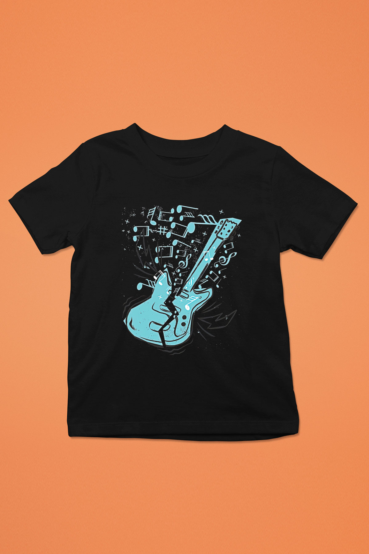 Elektro Gitar Baskılı Unisex Siyah Çocuk Tişört - Tshirt