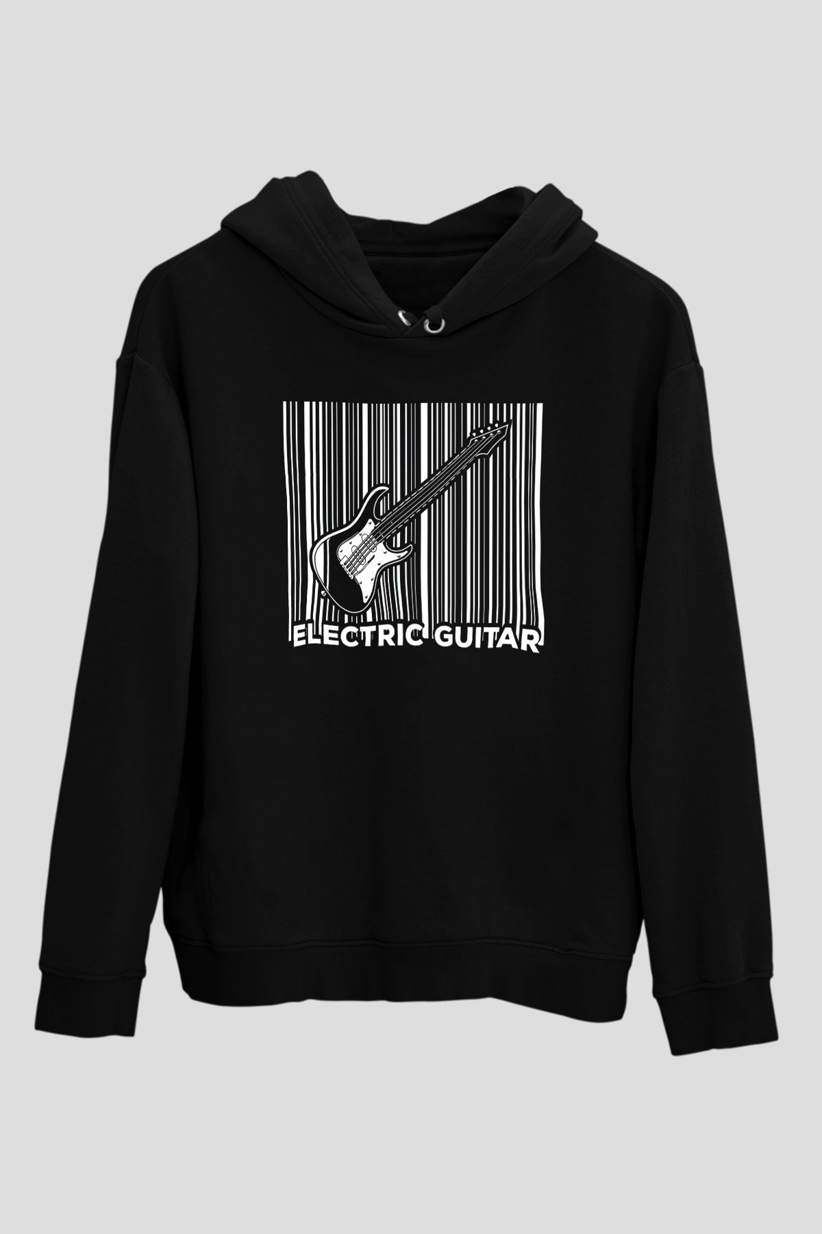 Elektro Gitar Baskılı Unisex Siyah Hoodie