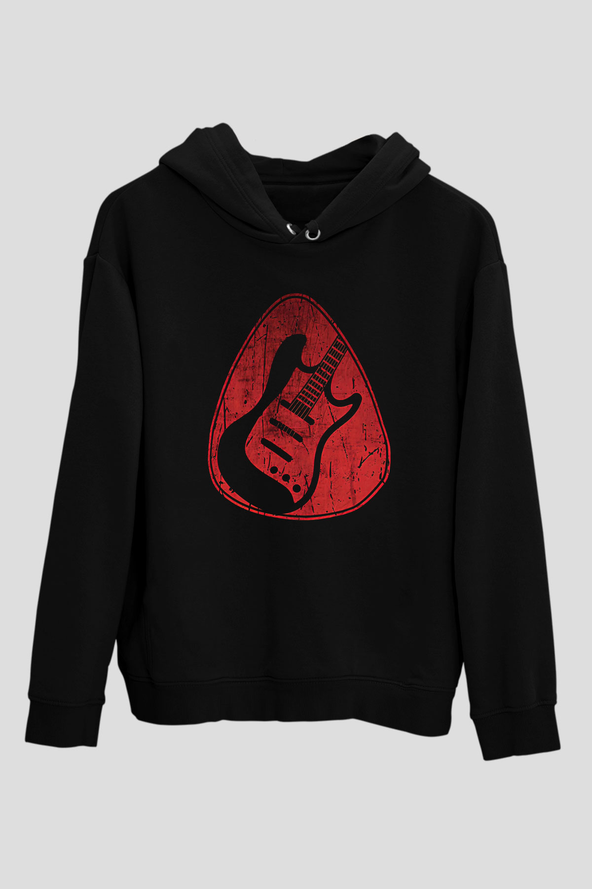 Elektro Gitar Baskılı Unisex Siyah Hoodie