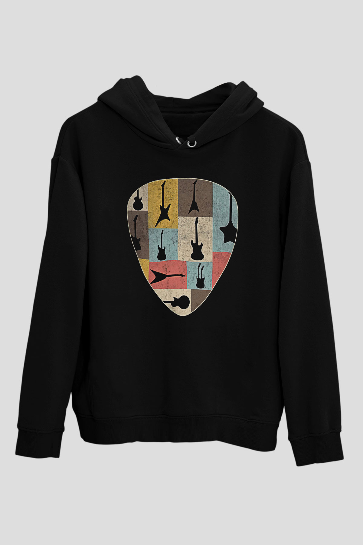 Elektro Gitar Baskılı Unisex Siyah Hoodie
