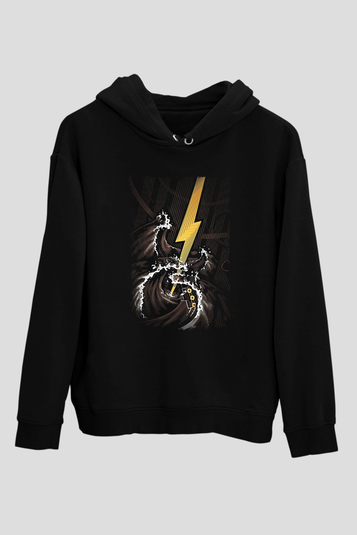 Elektro Gitar Baskılı Unisex Siyah Hoodie