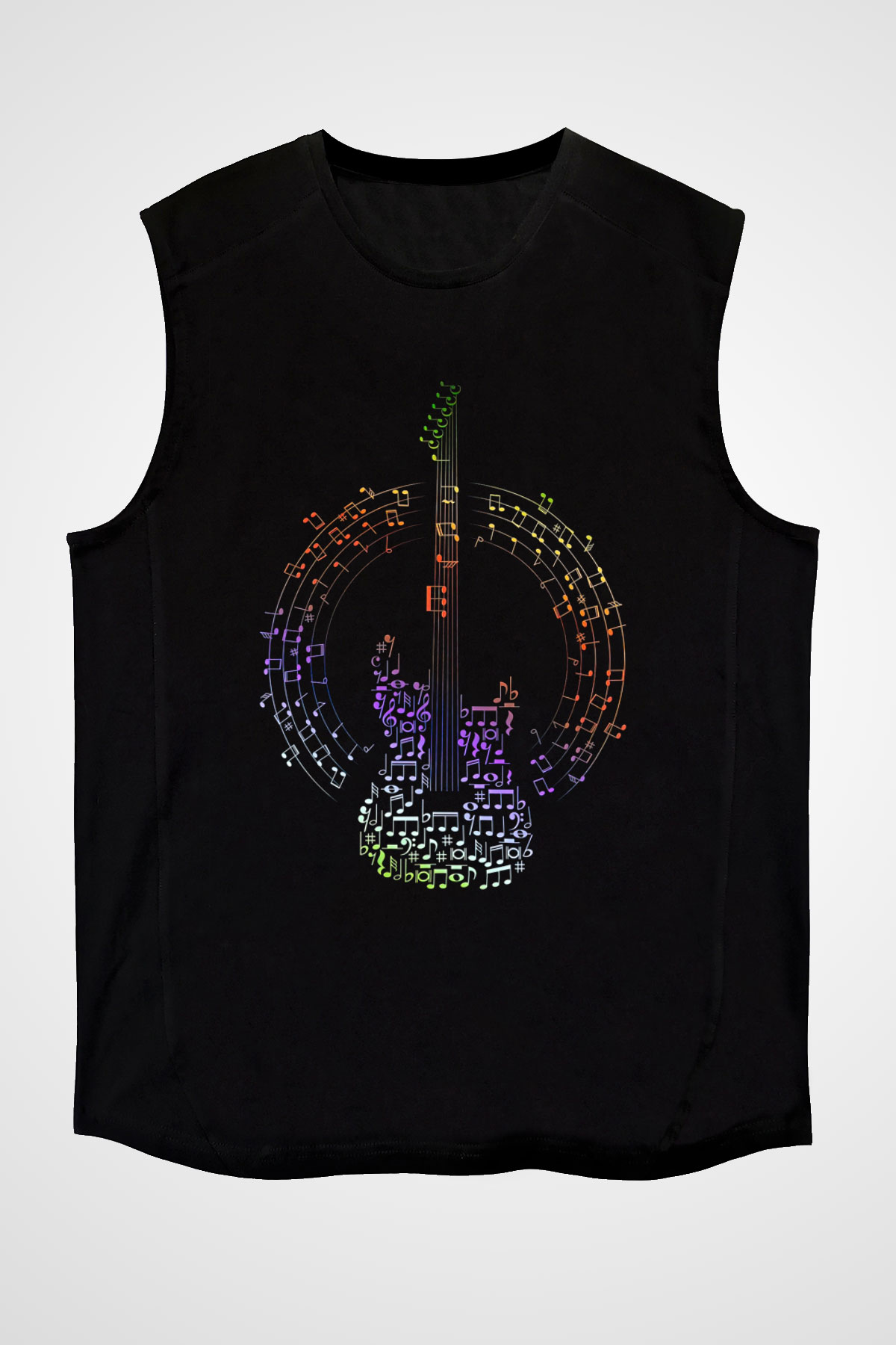 Elektro Gitar Baskılı Unisex Siyah Kolsuz Tişört - Tshirt