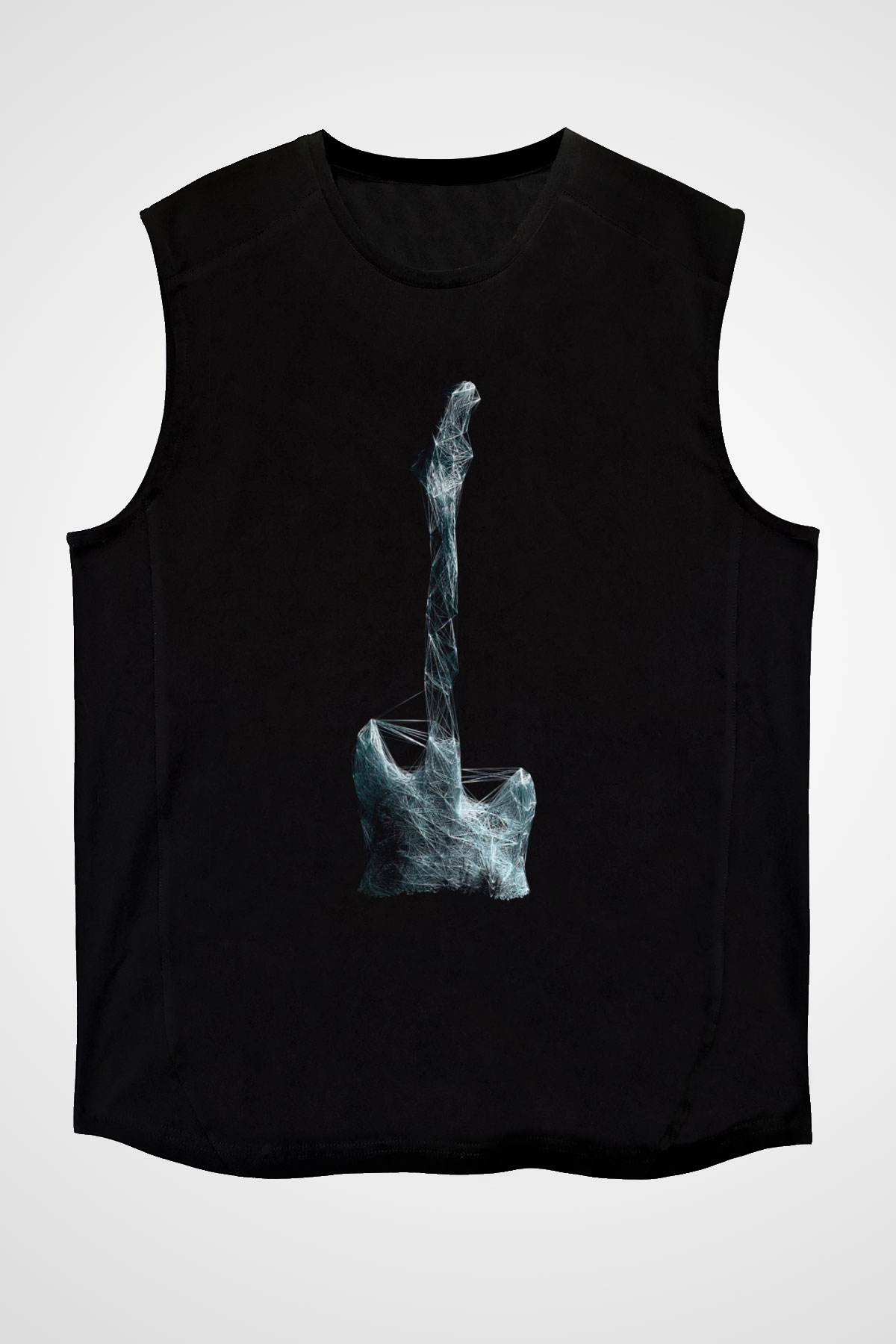 Elektro Gitar Baskılı Unisex Siyah Kolsuz Tişört - Tshirt
