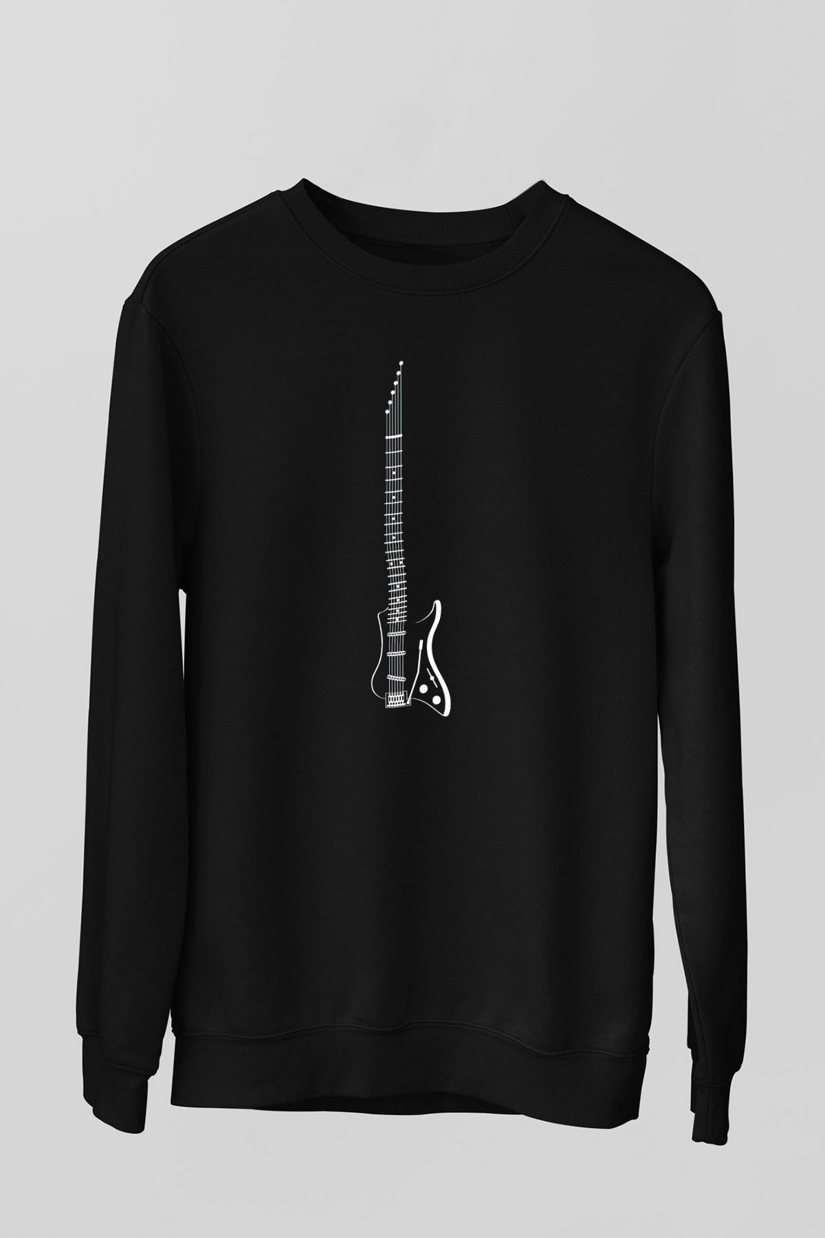 Elektro Gitar Baskılı Unisex Siyah Sweatshirt