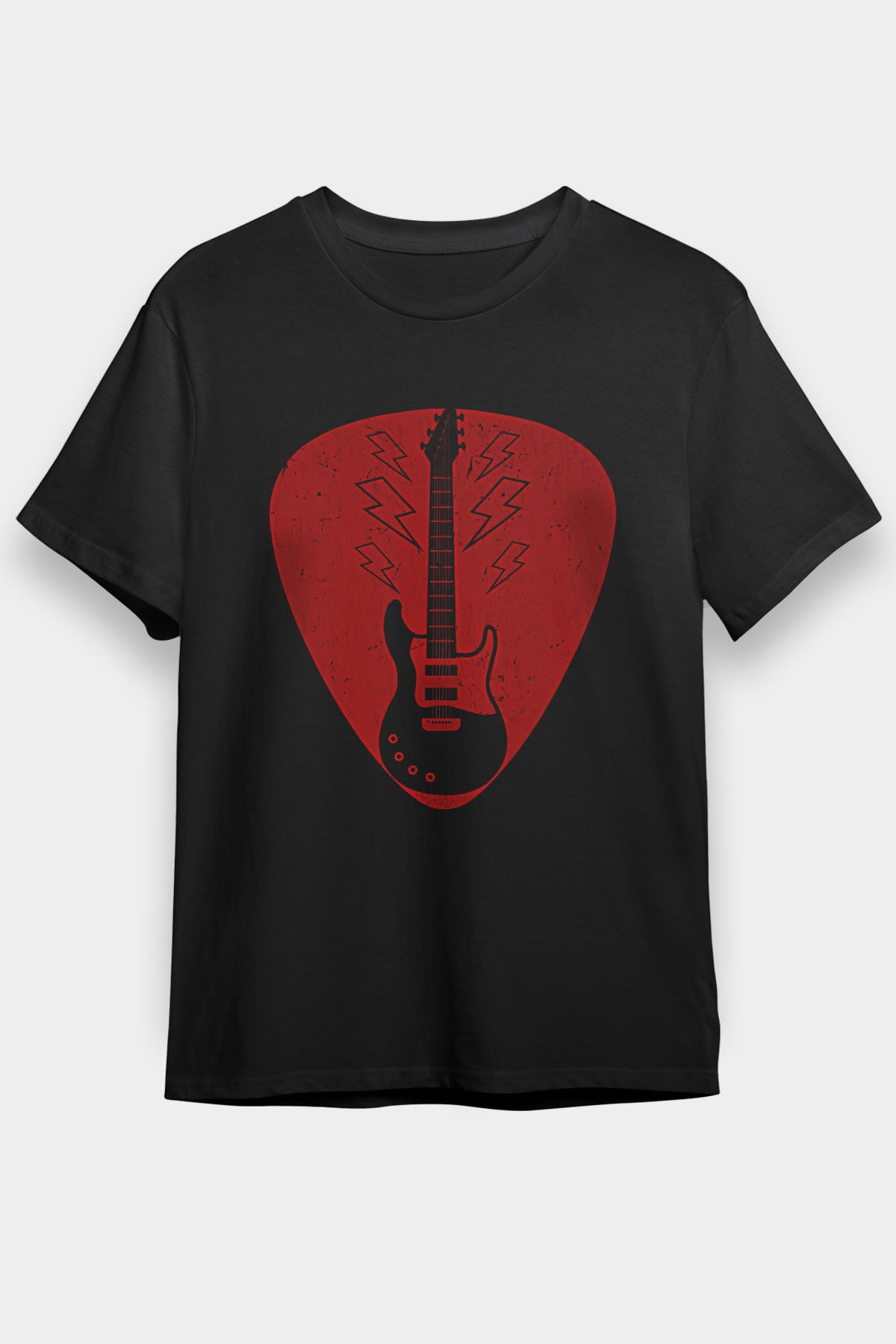 Elektro Gitar Baskılı Unisex Siyah Tişört - Tshirt