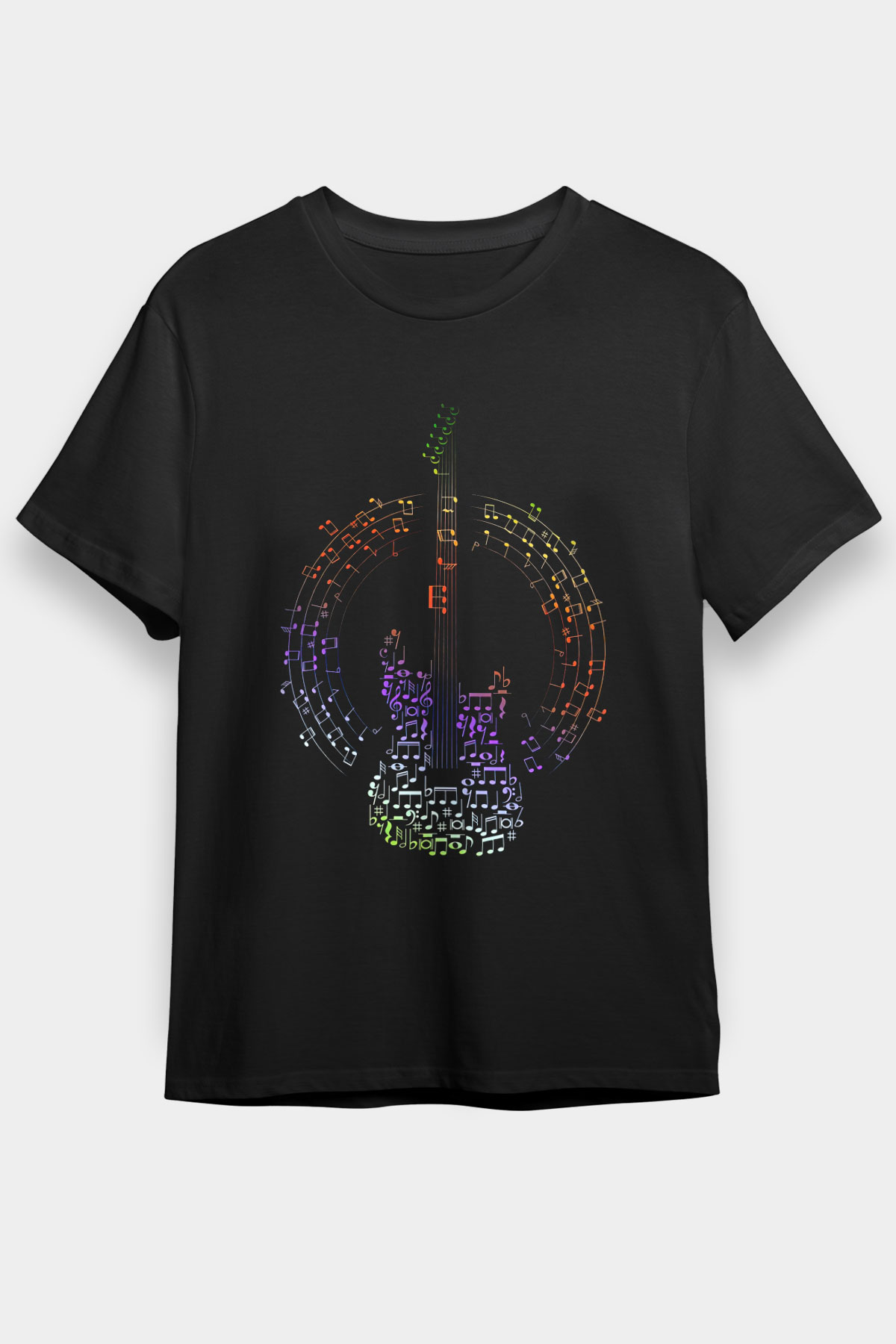 Elektro Gitar Baskılı Unisex Siyah Tişört - Tshirt