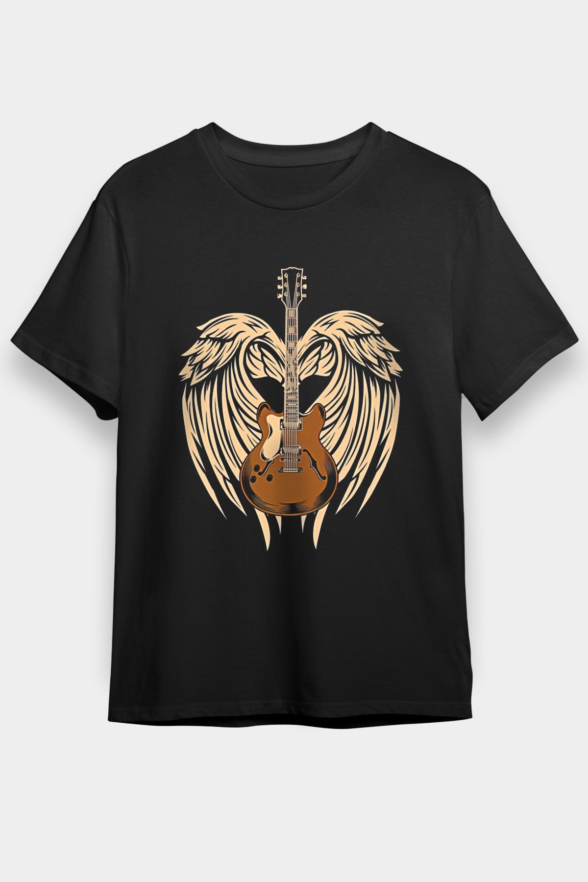Elektro Gitar Baskılı Unisex Siyah Tişört - Tshirt