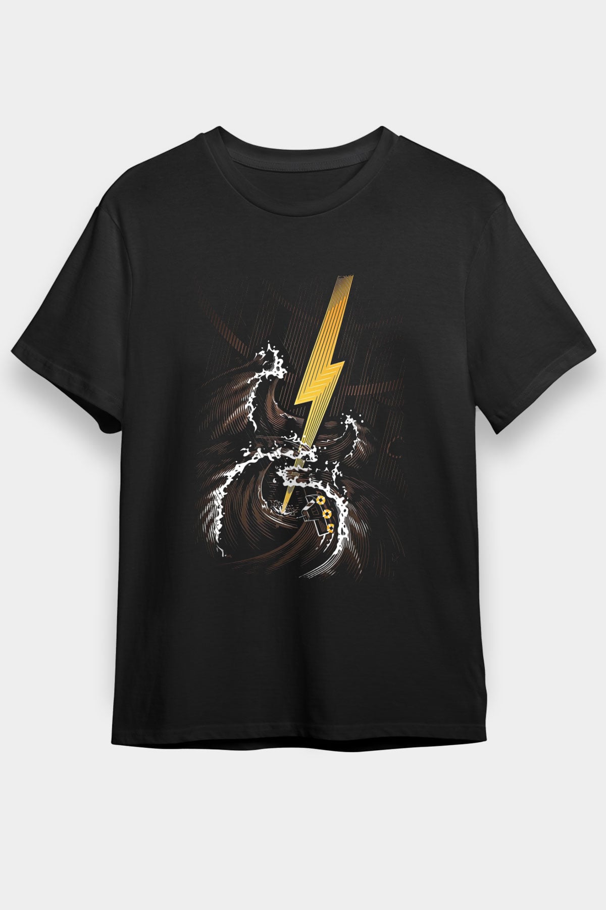 Elektro Gitar Baskılı Unisex Siyah Tişört - Tshirt