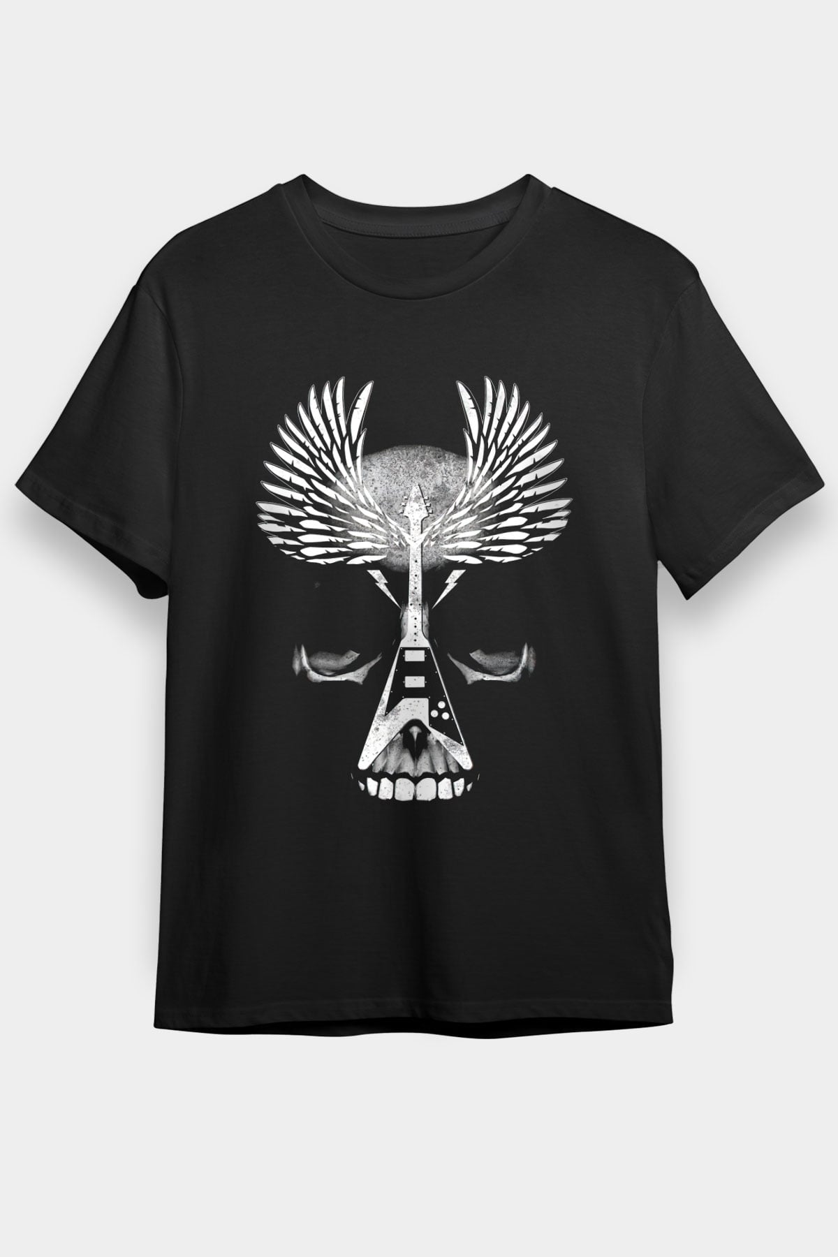 Elektro Gitar Baskılı Unisex Siyah Tişört - Tshirt