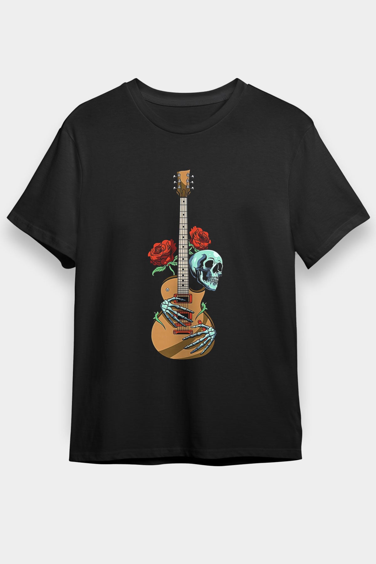 Elektro Gitar Baskılı Unisex Siyah Tişört - Tshirt