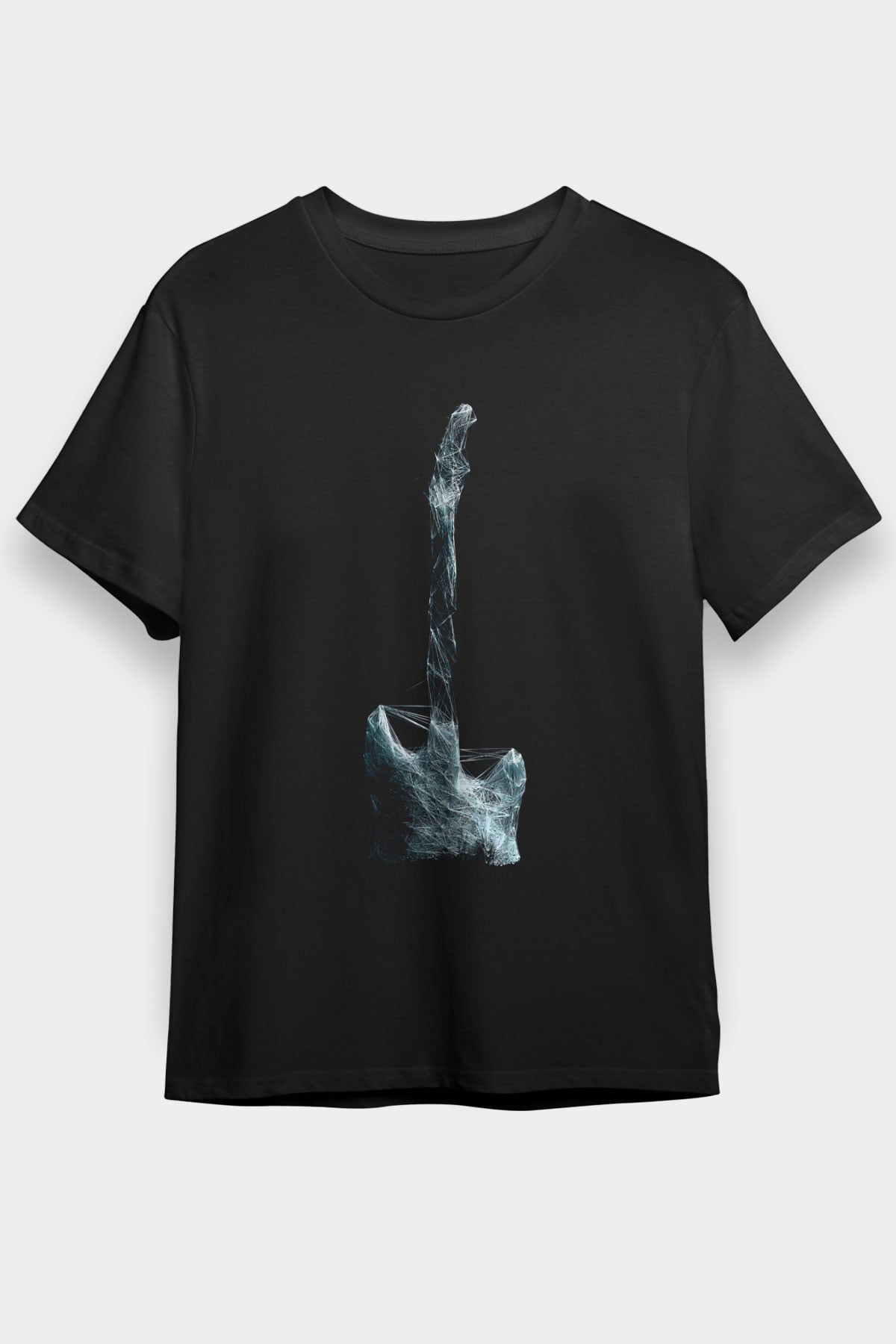 Elektro Gitar Baskılı Unisex Siyah Tişört - Tshirt