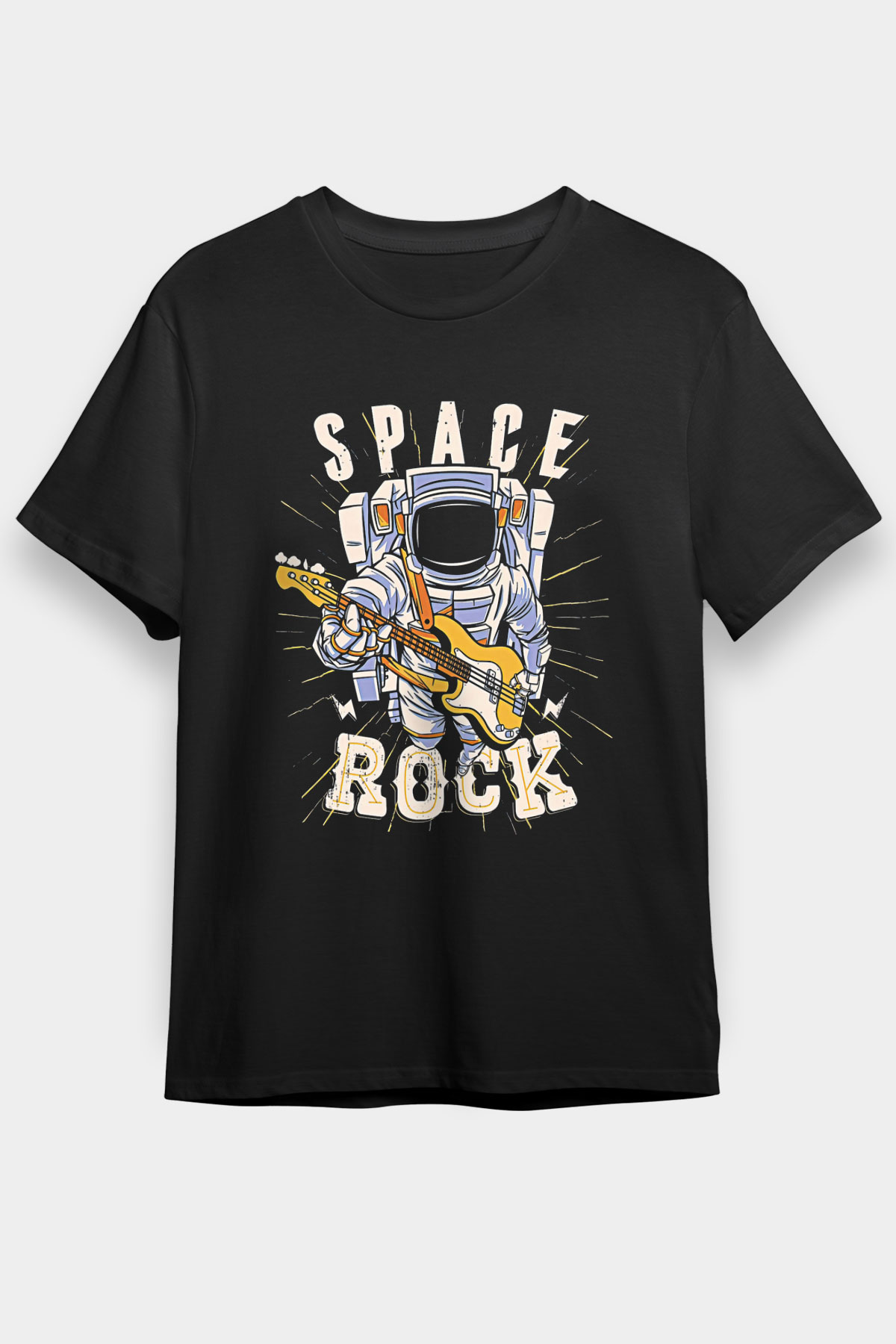 Elektro Gitar Baskılı Unisex Siyah Tişört - Tshirt