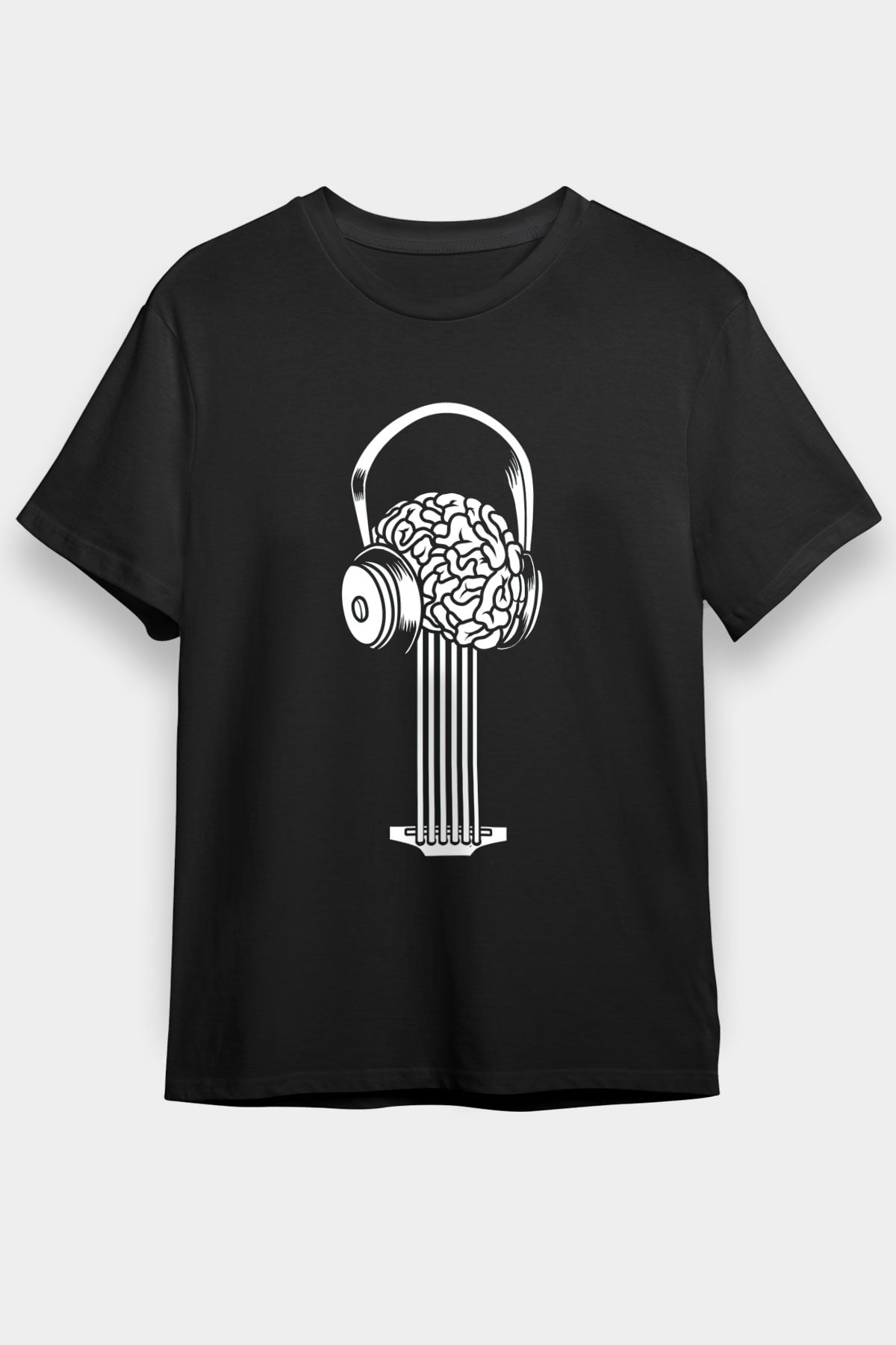 Elektro Gitar Baskılı Unisex Siyah Tişört - Tshirt