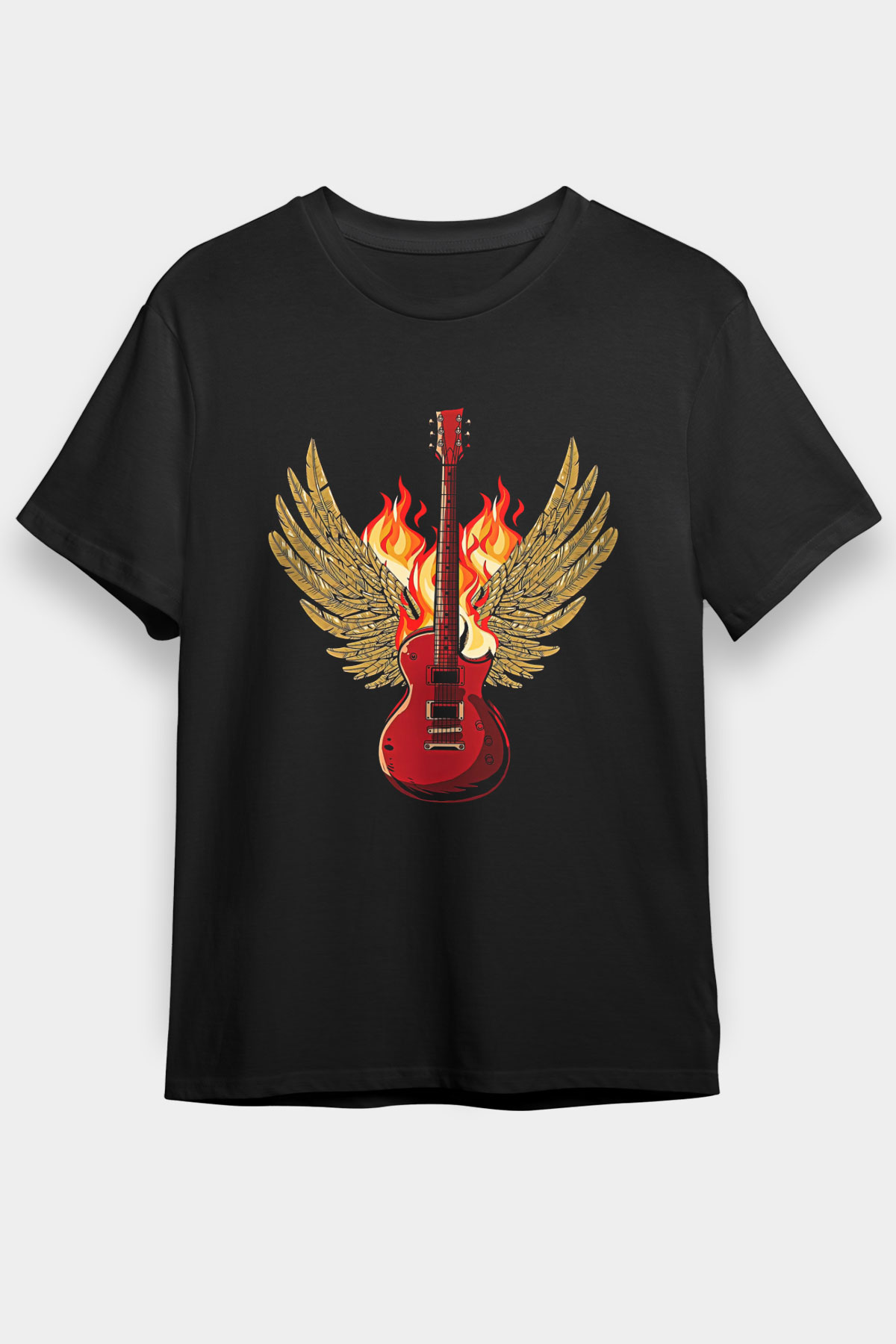 Elektro Gitar Baskılı Unisex Siyah Tişört - Tshirt