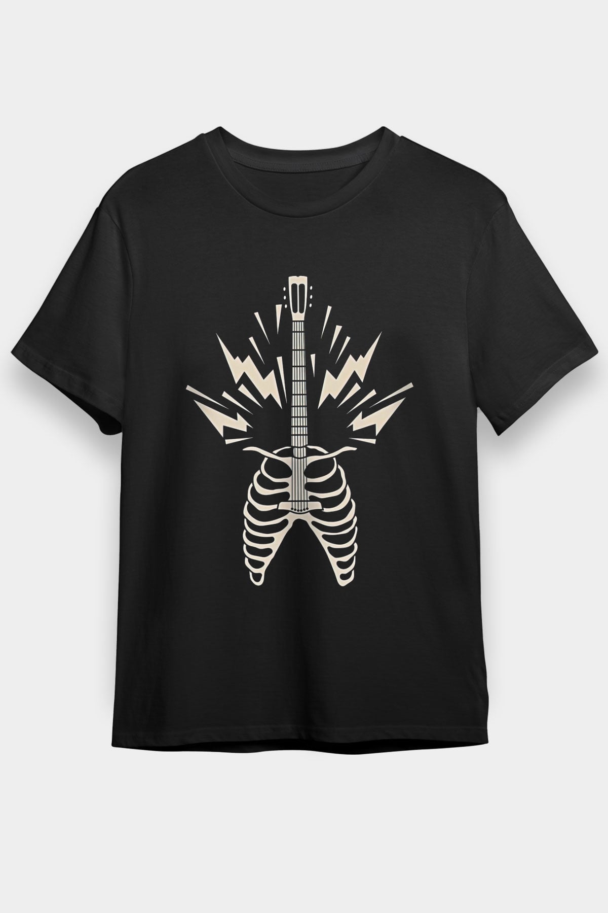 Elektro Gitar Baskılı Unisex Siyah Tişört - Tshirt