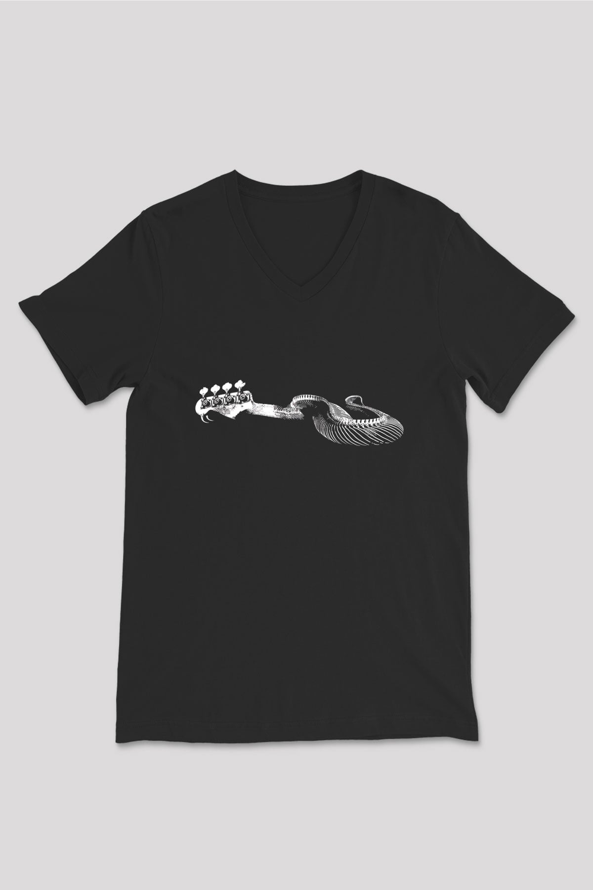 Elektro Gitar Baskılı Unisex Siyah V Yaka Tişört - Tshirt