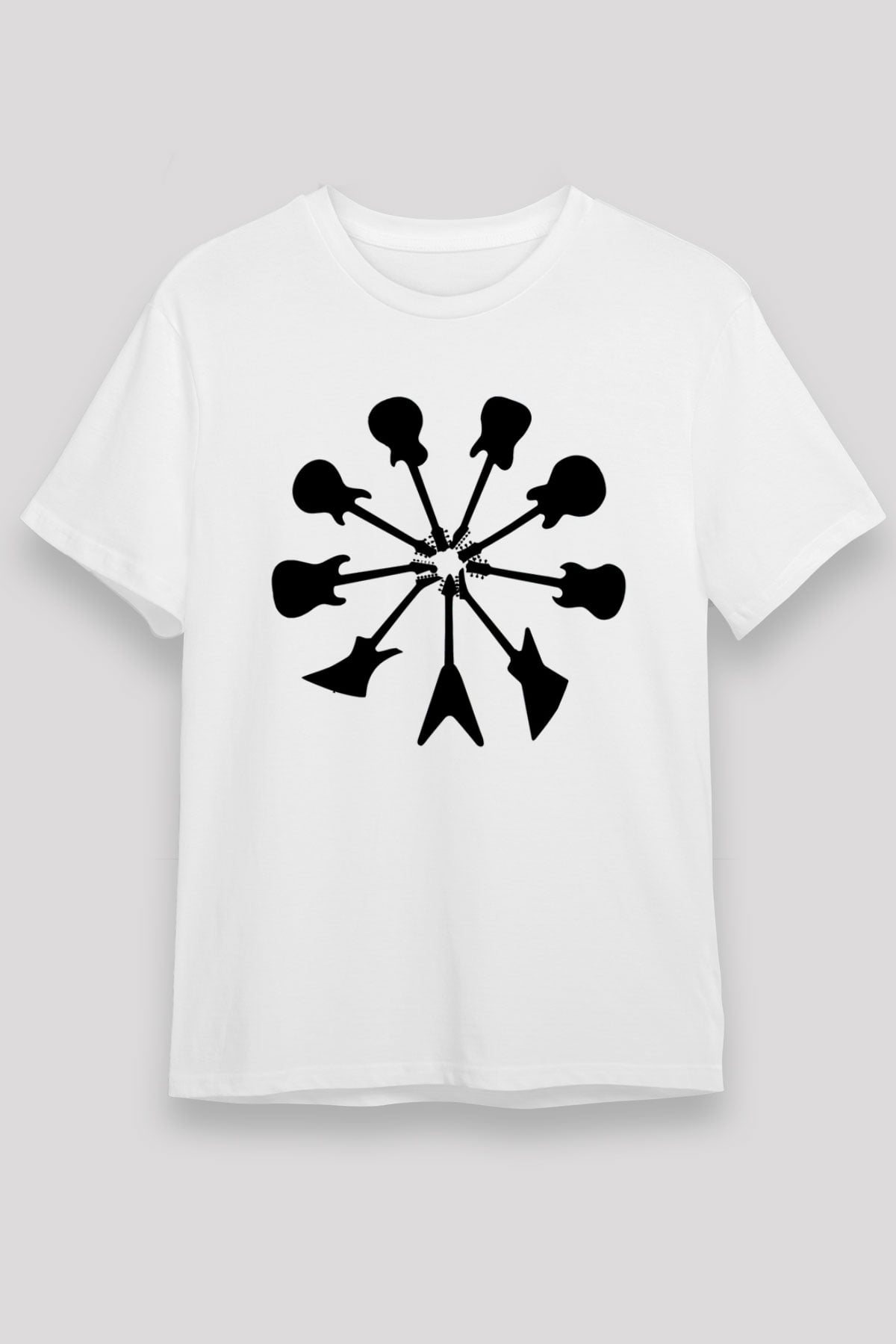Elektro Gitar Unisex Baskılı Beyaz Tişört - Tshirt