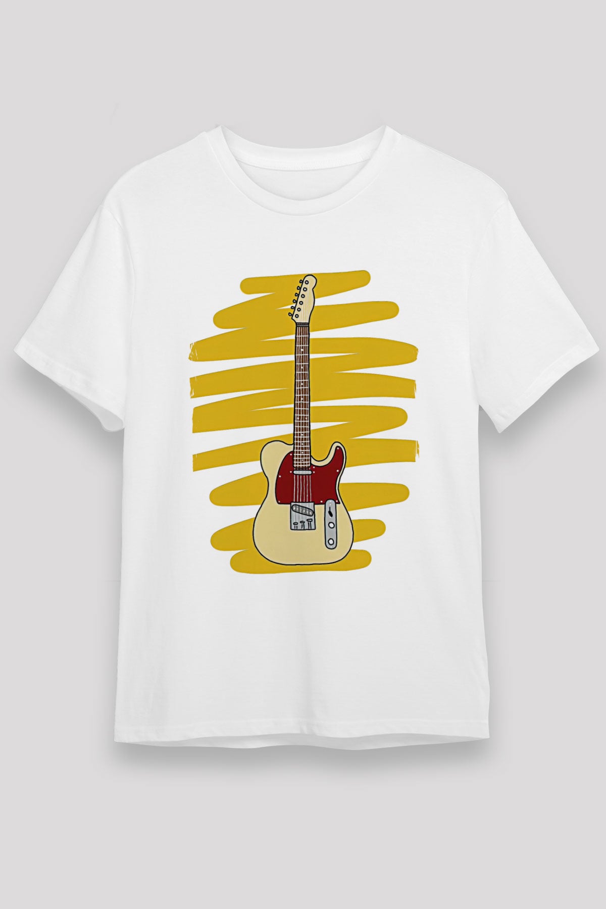 Elektro Gitar Unisex Baskılı Beyaz Tişört - Tshirt