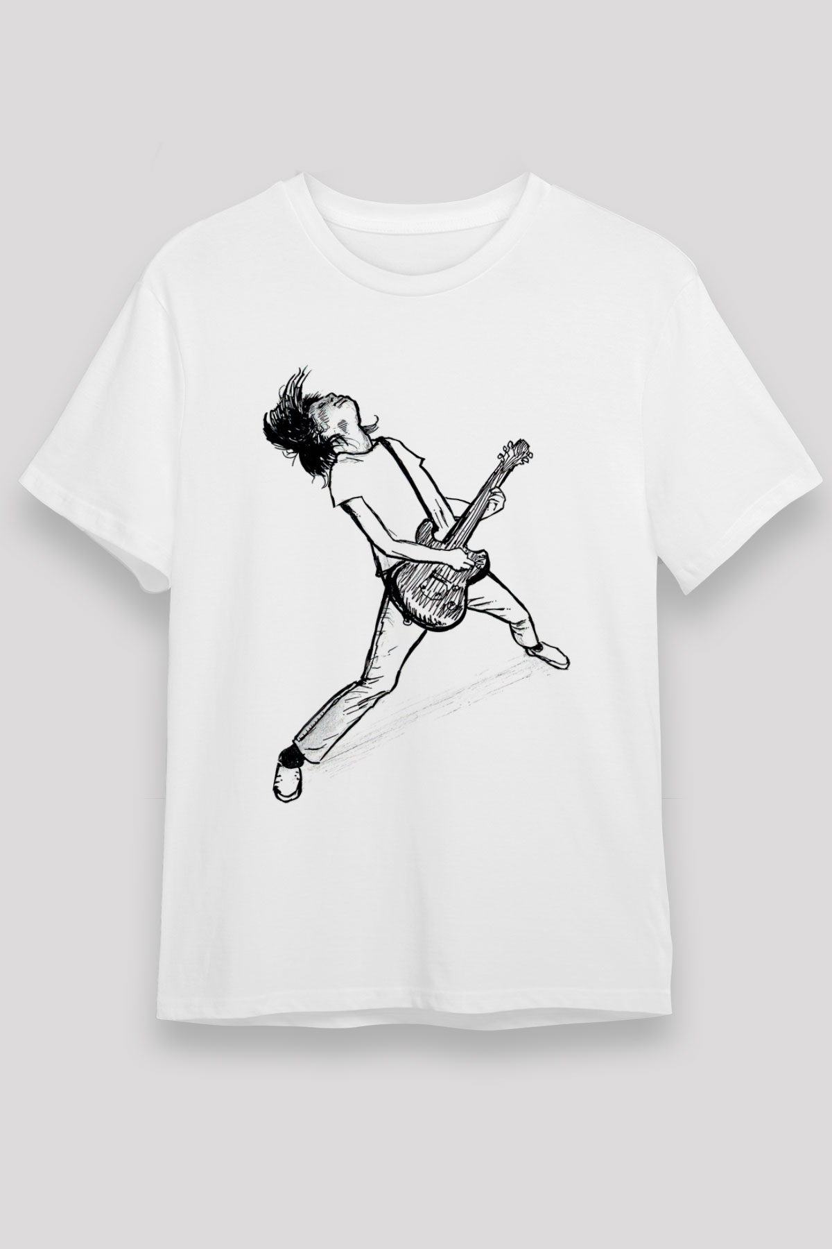 Elektro Gitar Unisex Baskılı Beyaz Tişört - Tshirt