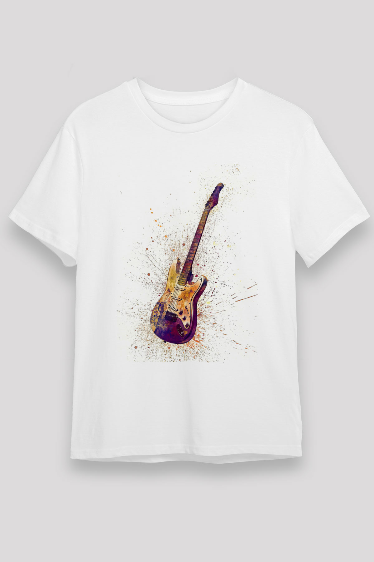 Elektro Gitar Unisex Baskılı Beyaz Tişört - Tshirt