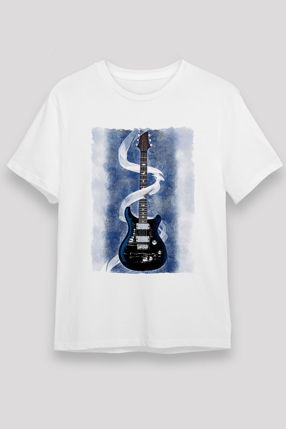 Elektro Gitar Unisex Baskılı Beyaz Tişört - Tshirt