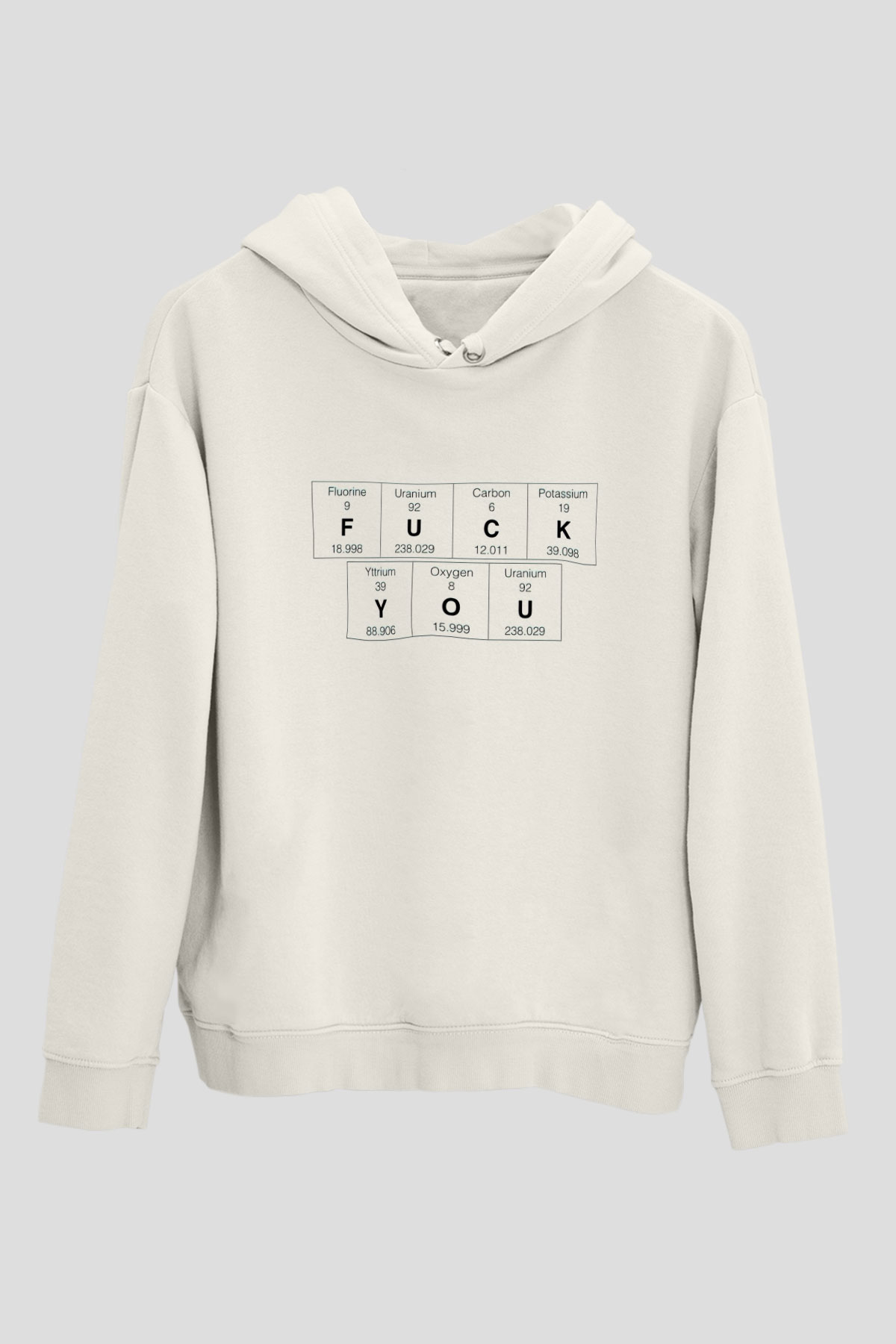 Elementler Uranyum Karbon Baskılı Unisex Beyaz Hoodie
