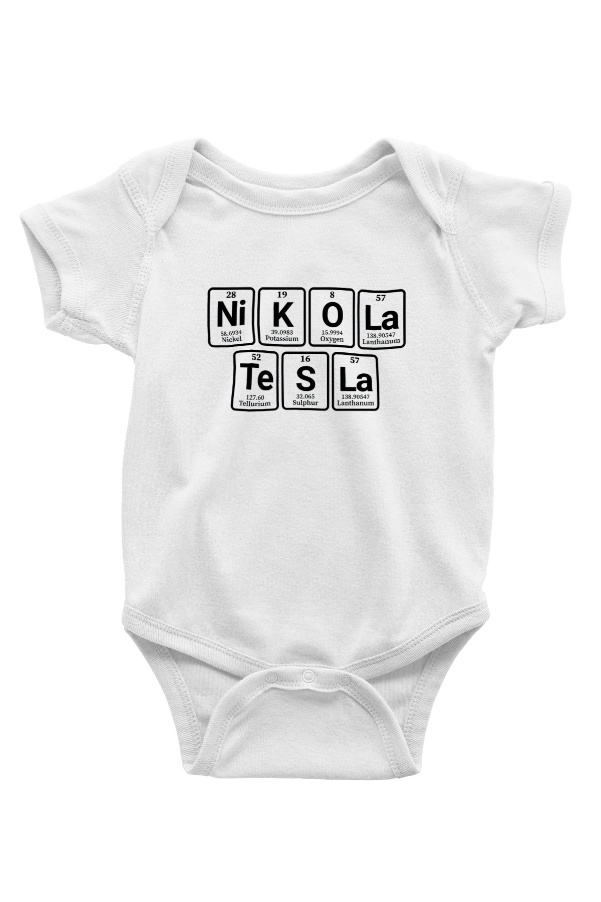 Elementlerden Oluşan Nikola Tesla Baskılı Unisex Beyaz Bebek Body - Zıbın