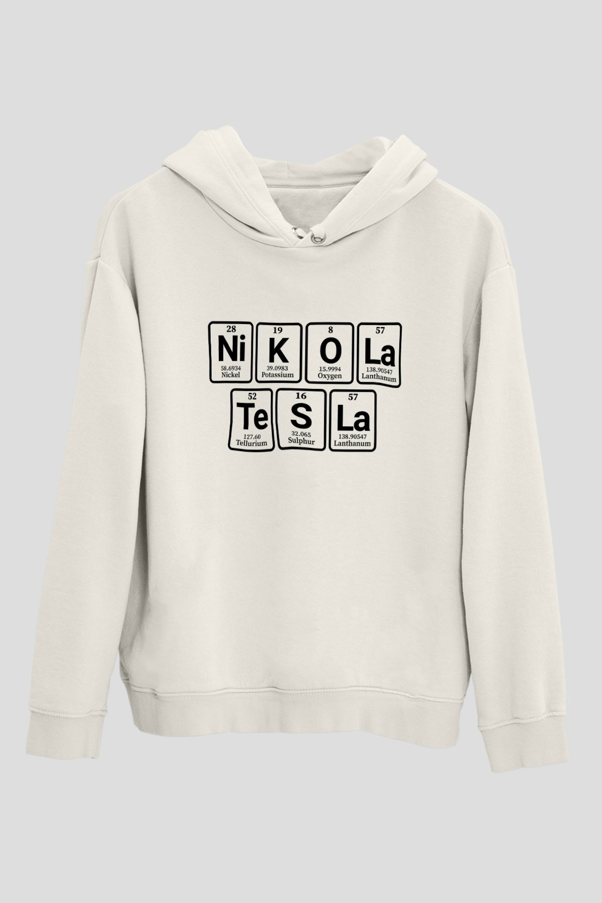 Elementlerden Oluşan Nikola Tesla Baskılı Unisex Beyaz Hoodie
