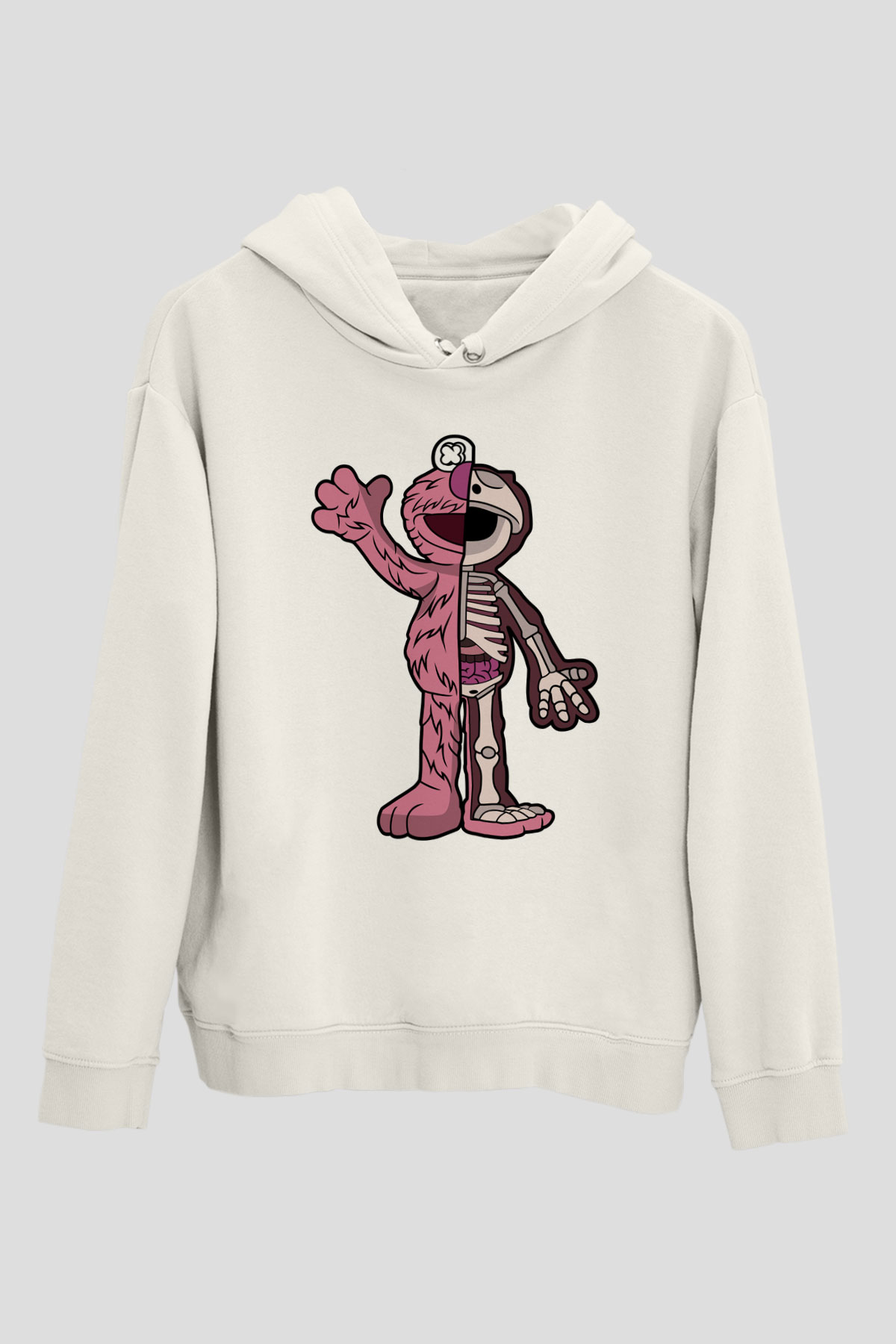 Elmo Half Skeleton Baskılı Unisex Beyaz Hoodie
