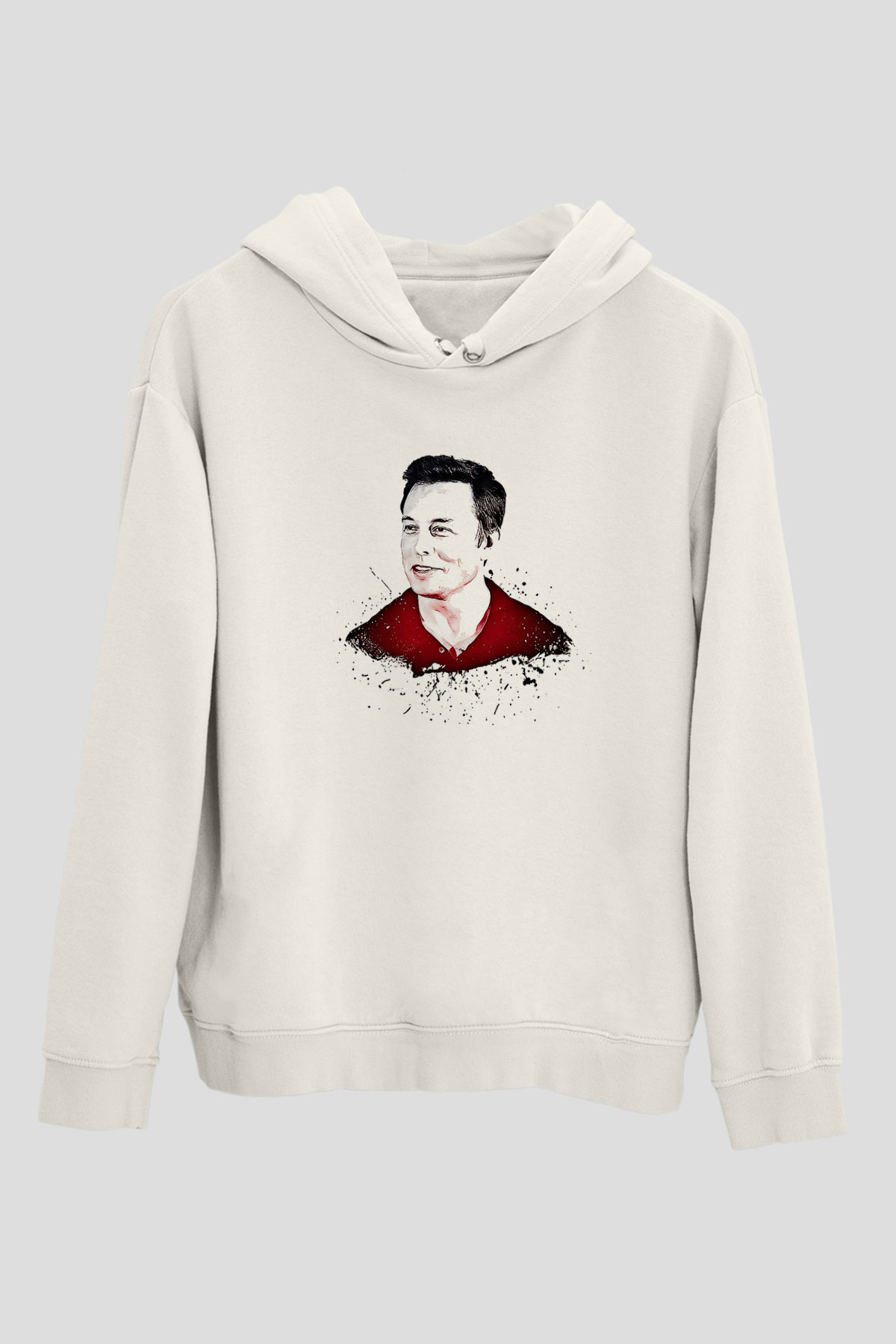 Elon Musk Baskılı Beyaz Unisex Kapüşonlu Sweatshirt