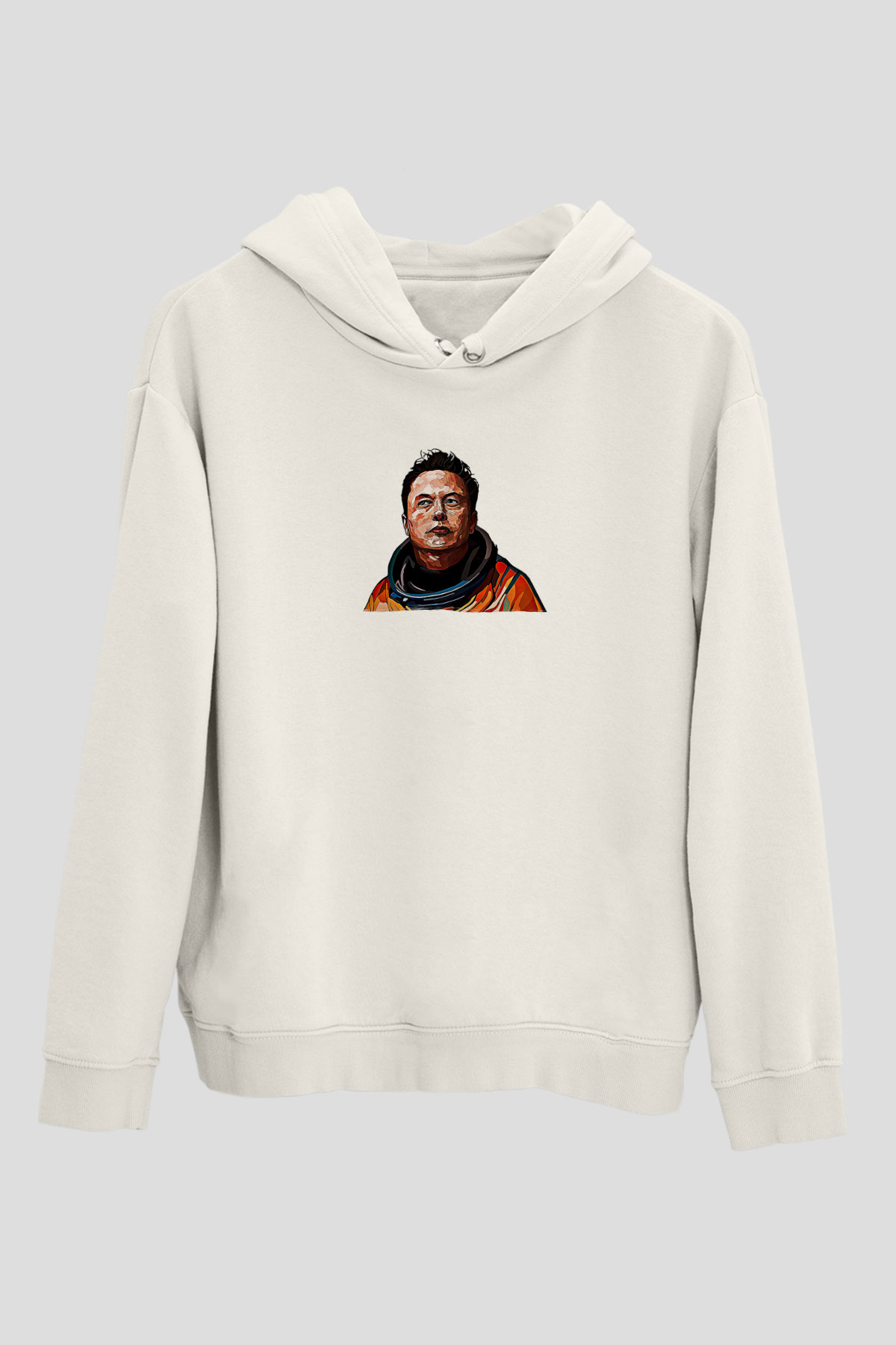 Elon Musk Baskılı Beyaz Unisex Kapüşonlu Sweatshirt
